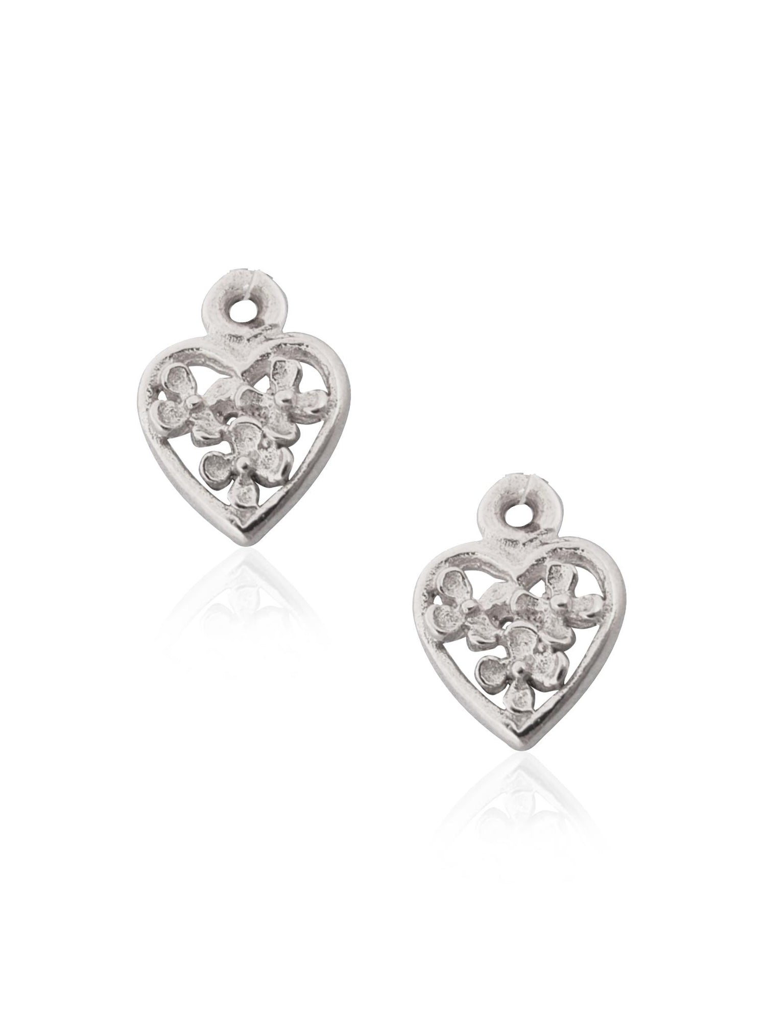Flower Heart Charms for Sleeper Earrings in 9ct White Gold