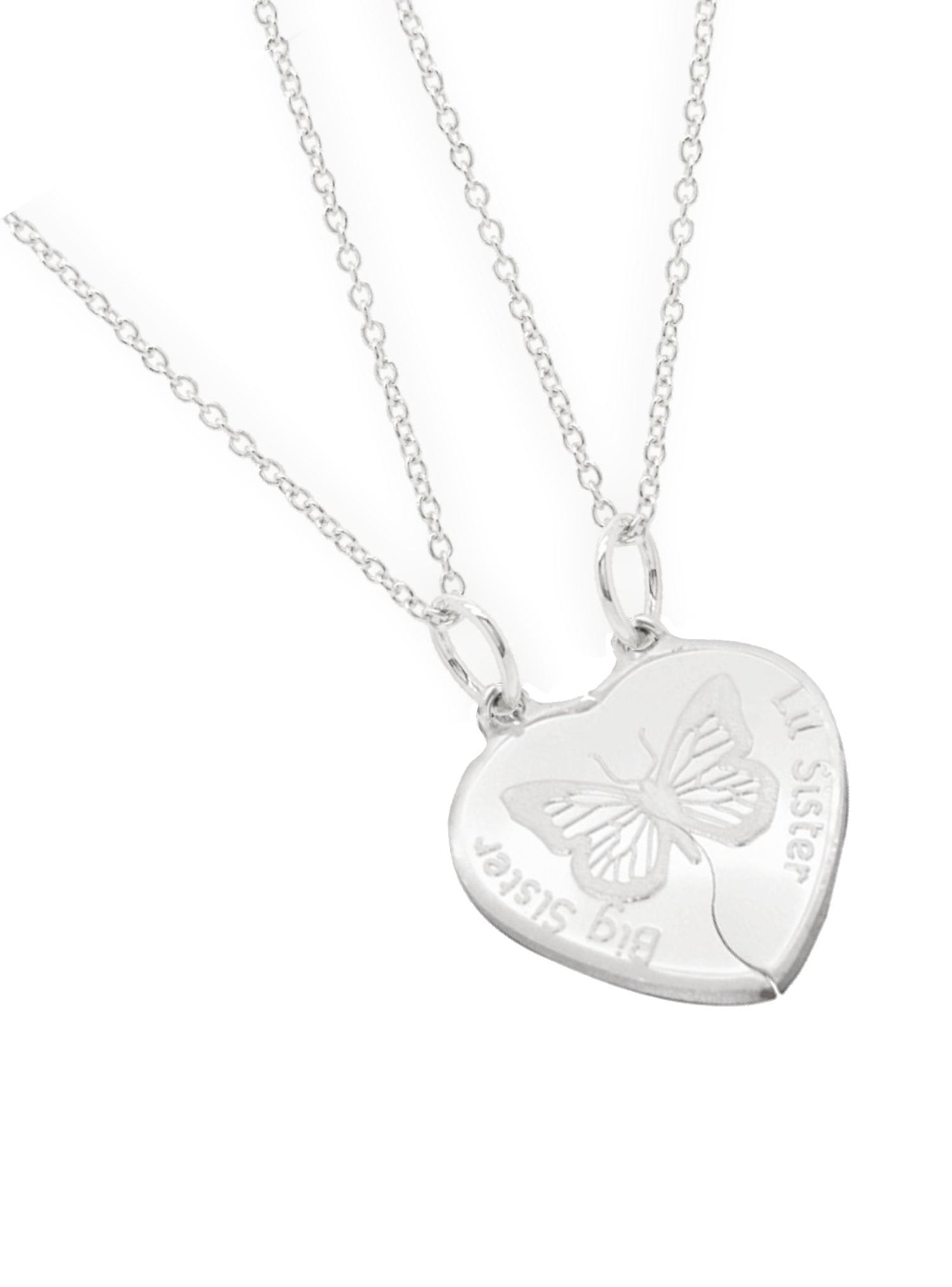 Two Butterfly Break Sisters Charm Necklaces in Sterling Silver