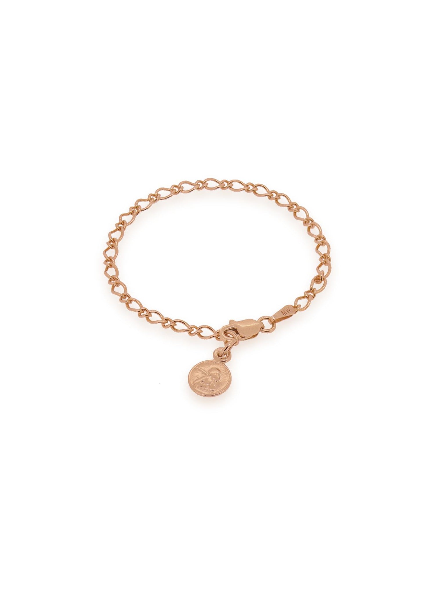 Figaro Guardian Angel Charm Bracelet in 9ct Rose Gold