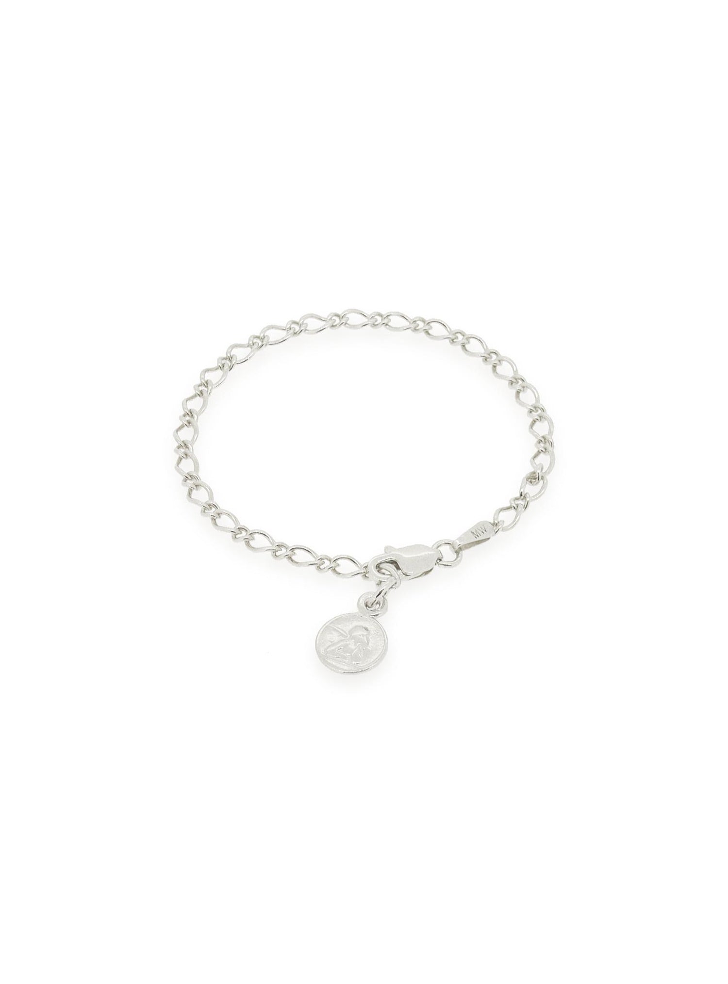 Figaro Guardian Angel Charm Bracelet in Sterling Silver