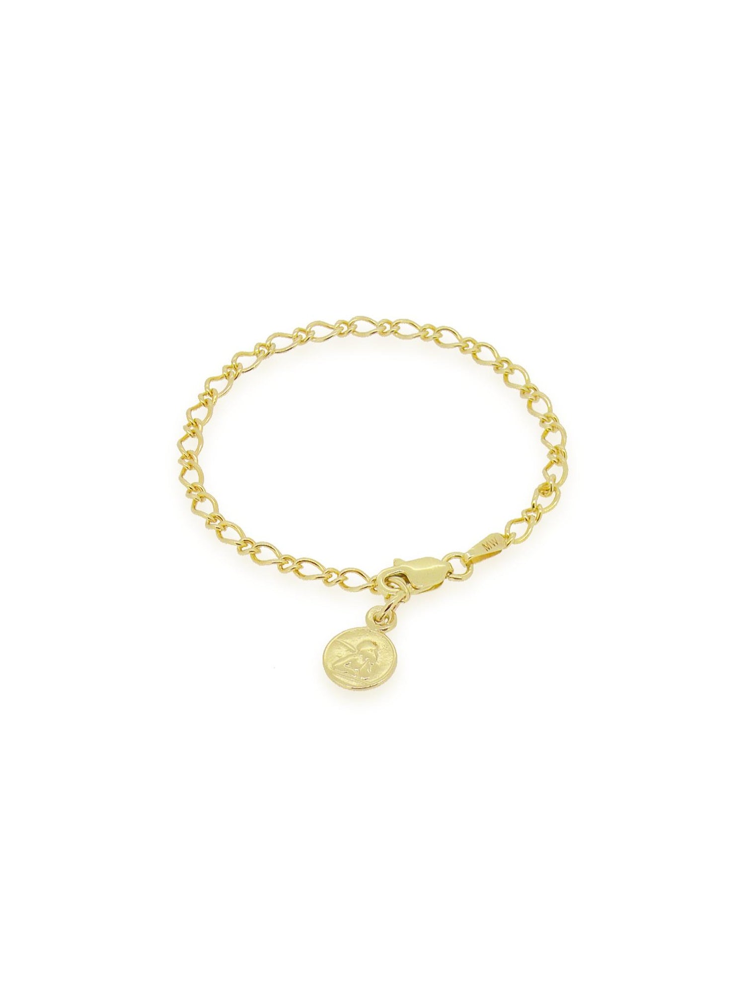 Figaro Guardian Angel Charm Bracelet in 9ct Gold