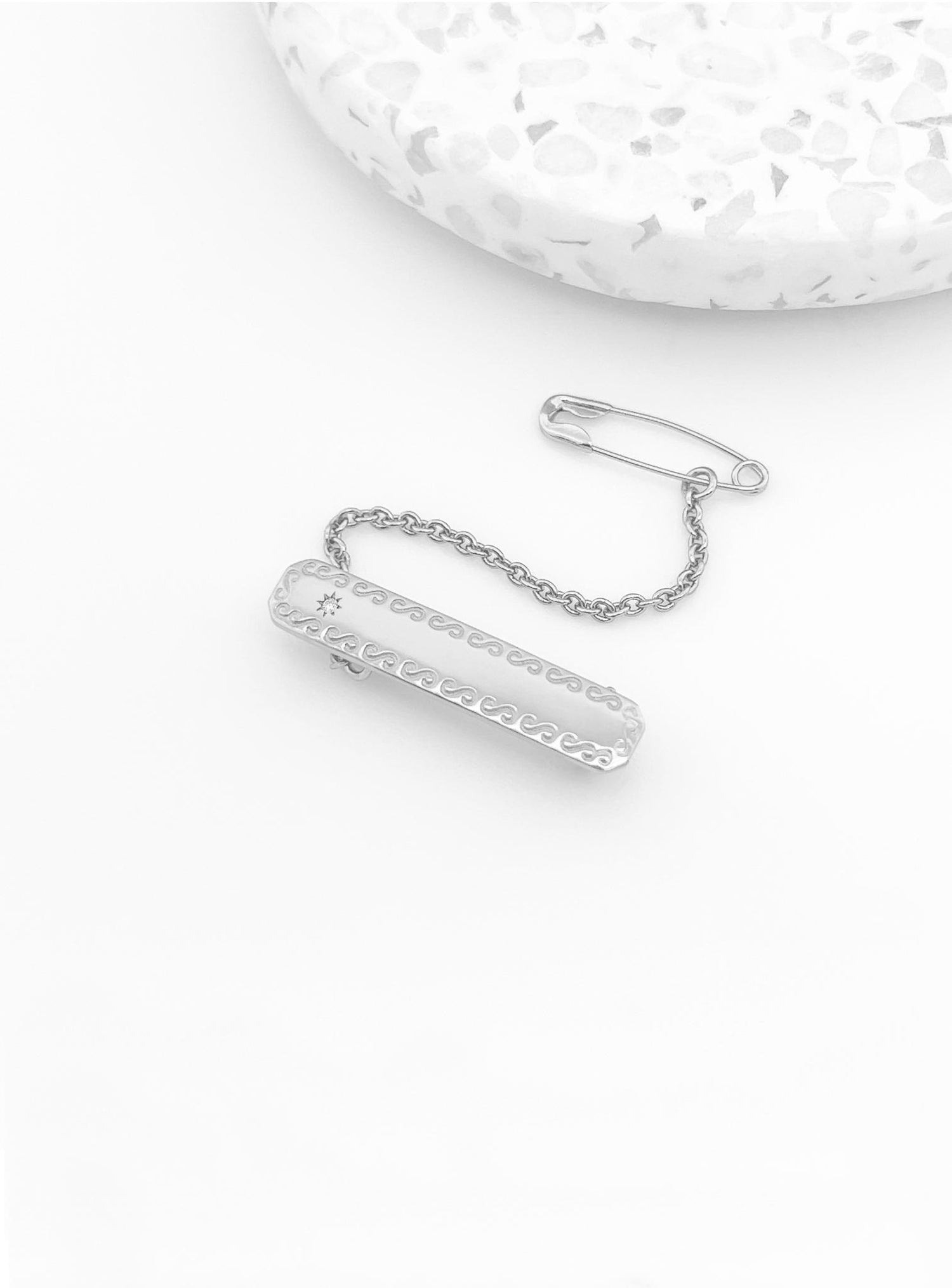 Diamond Rectangle Baby Name Brooch in 9ct White Gold