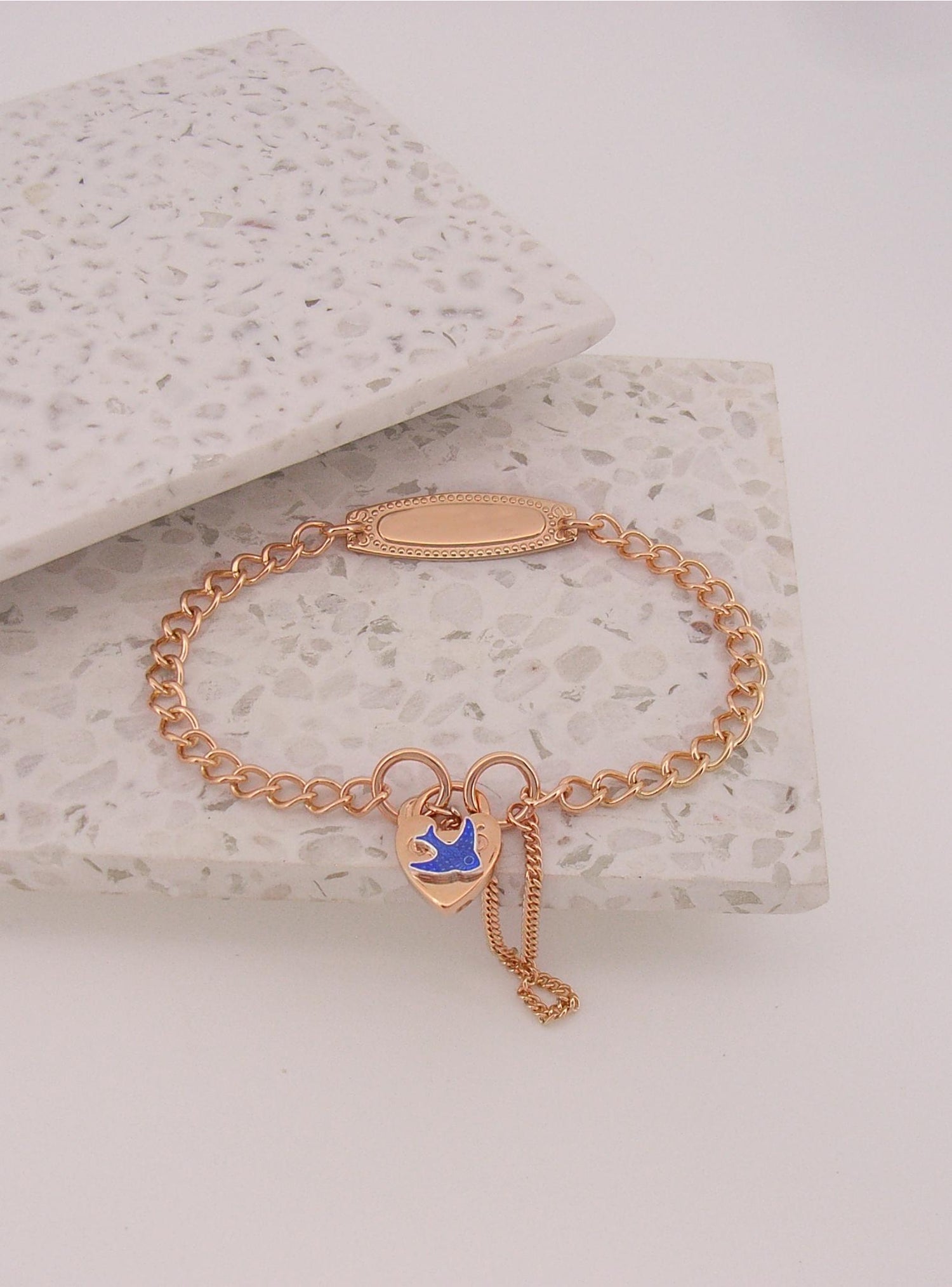 Bluebird Identity Padlock Curb Bracelet in 9ct Rose Gold