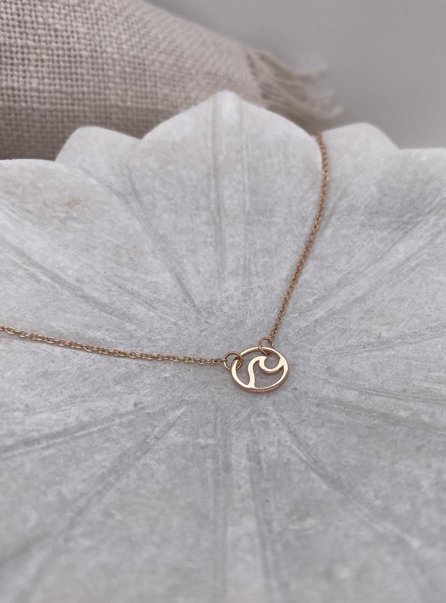 Nalu Ocean Wave Charm Necklace in 9ct Rose Gold