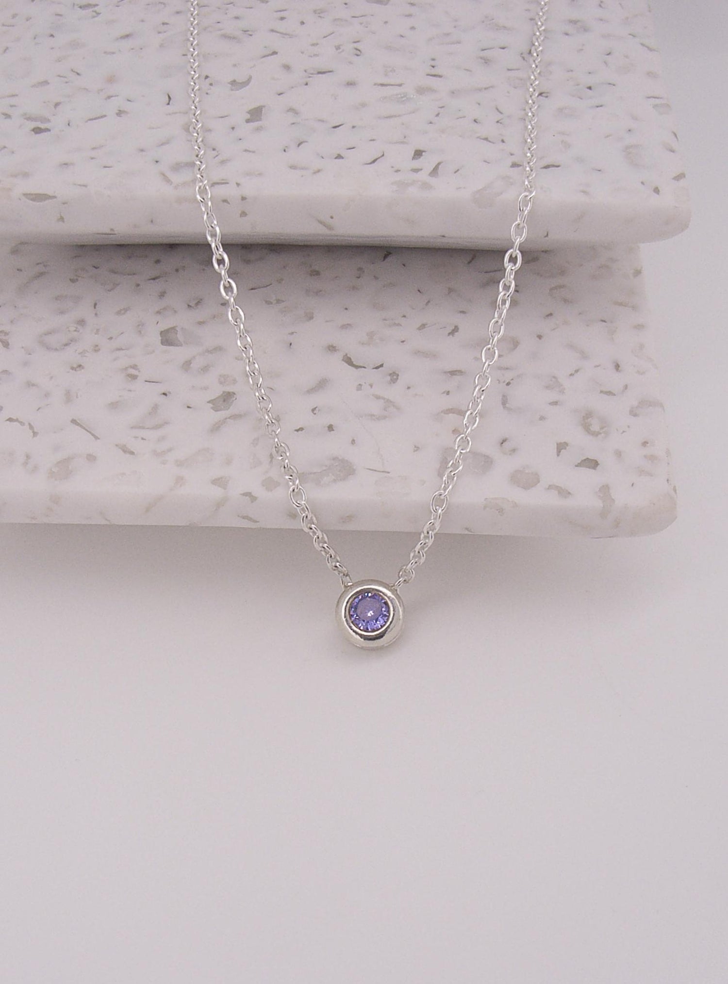 Aurelia Floating Birthstone Solitaire Necklace in Sterling Silver