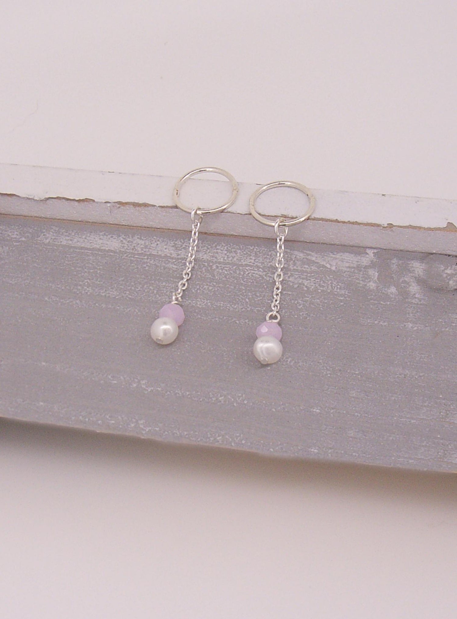 Coco Pearl Rose Quartz Sleeper Earring Charms in Sterling Silver