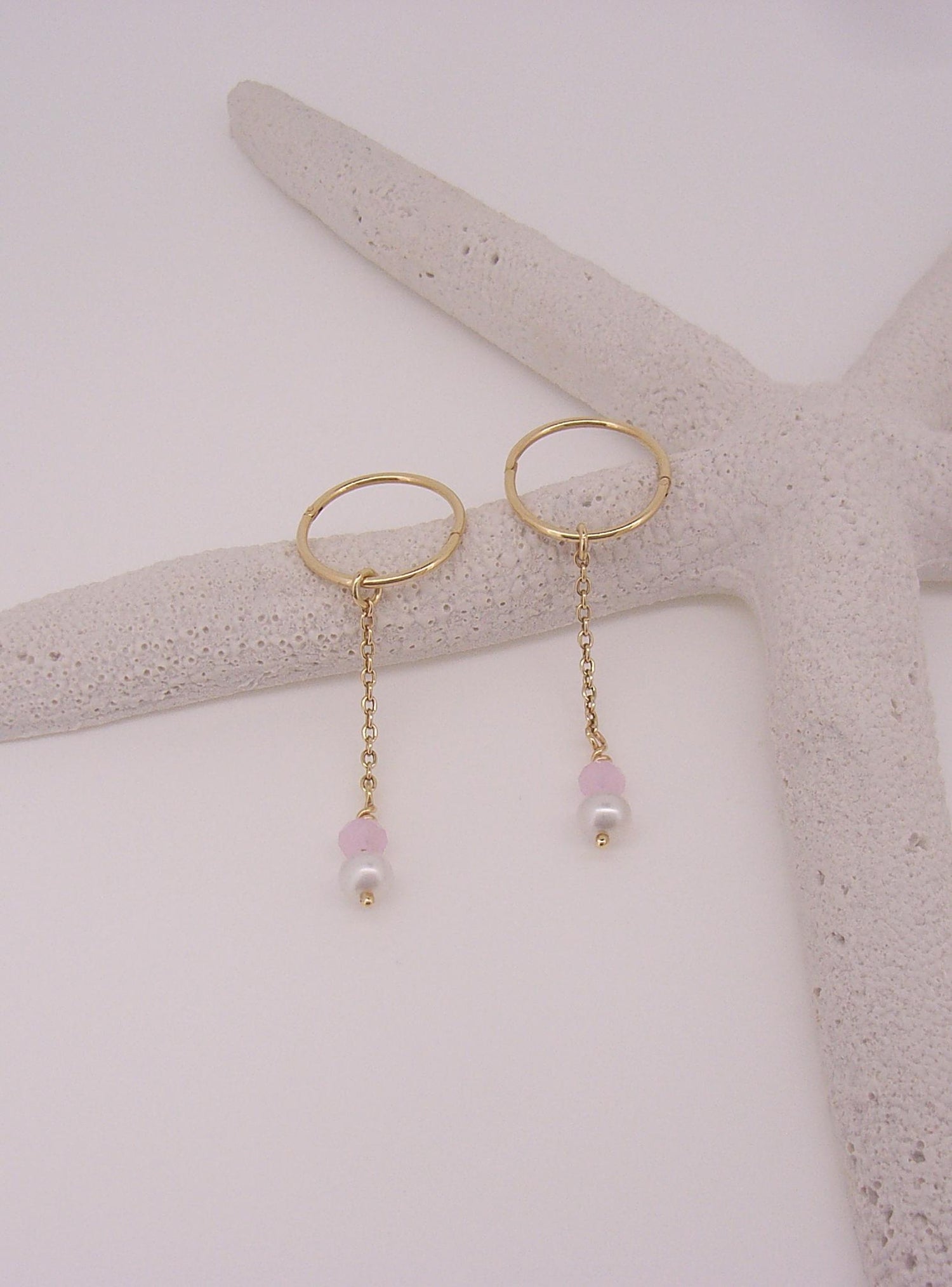 Coco Pearl Rose Quartz Sleeper Earring Charms in 9ct Gold