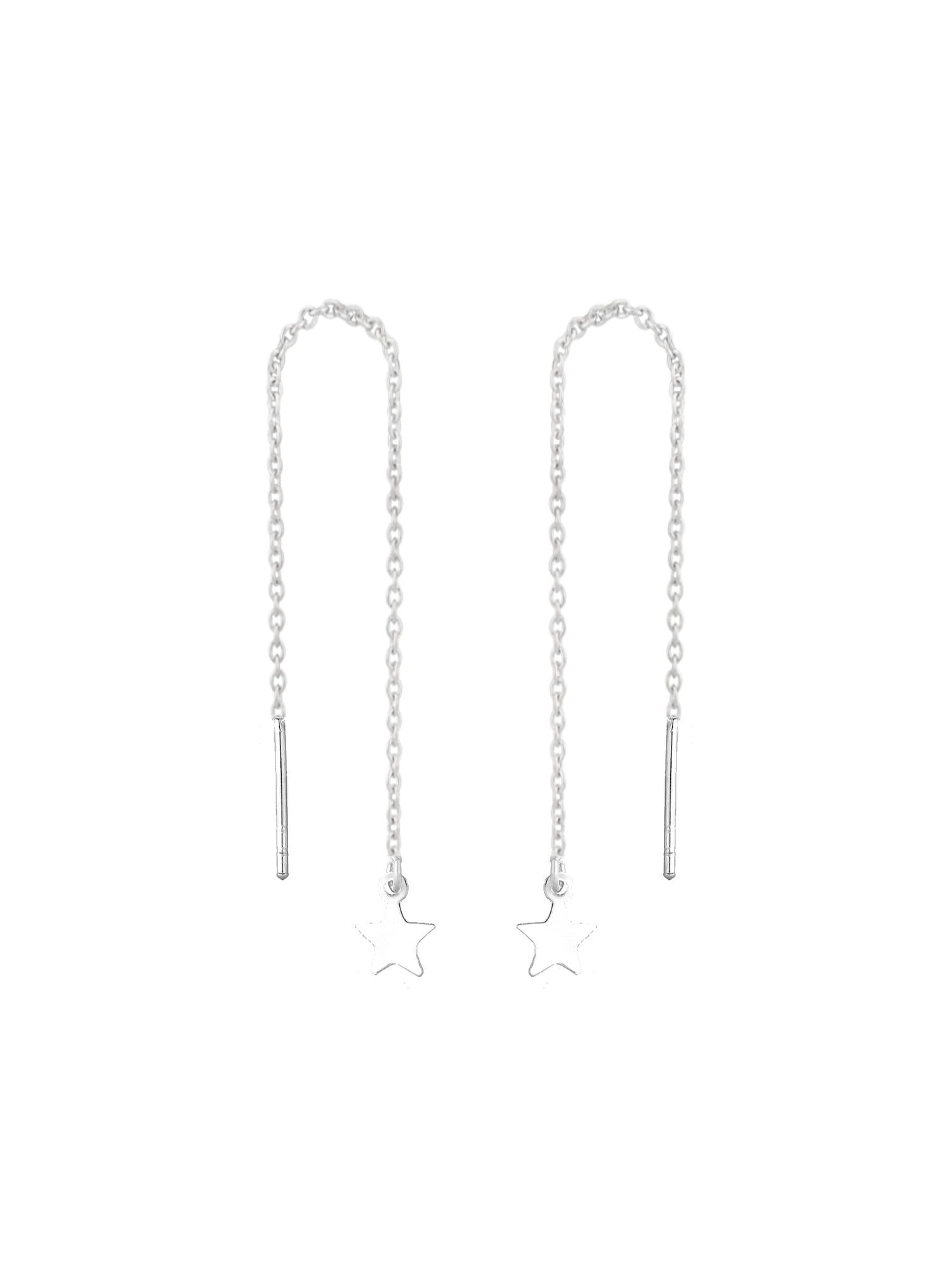 Star Charm Thread Earrings in Sterling Silver