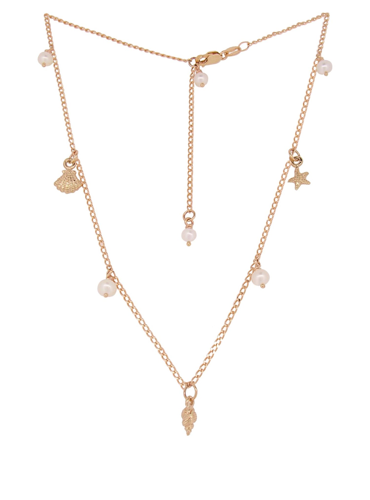 Coco Seaside Pearl Charm Station Necklace in 9ct Rose Gold