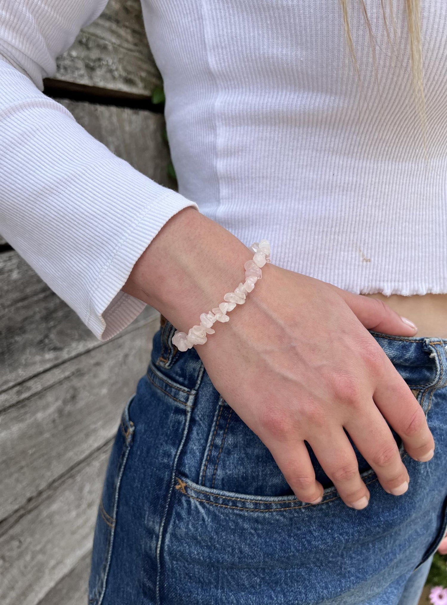 Rose Quartz Gemstone of Love Chips Stretch Bracelet