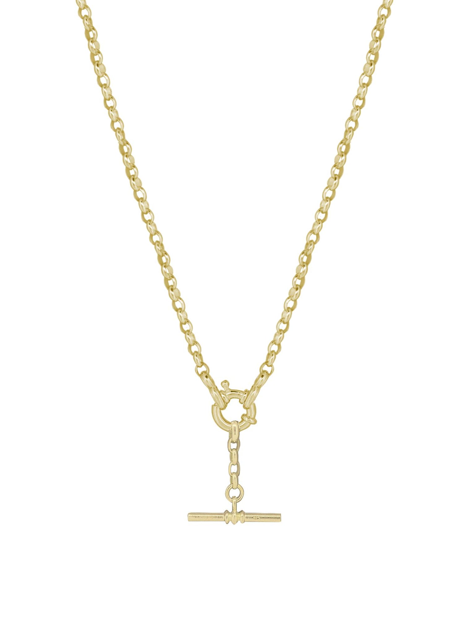 Solid Oval Belcher Bolt Ring TBar Fob Necklace Chain in 9ct Gold