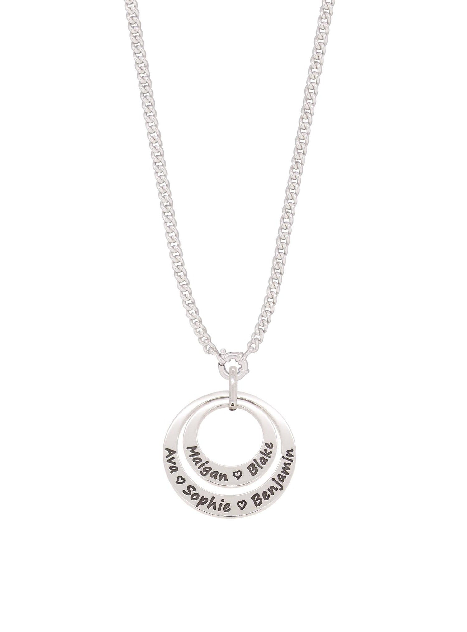 Personalised Family Name Circles Pendant in Sterling Silver