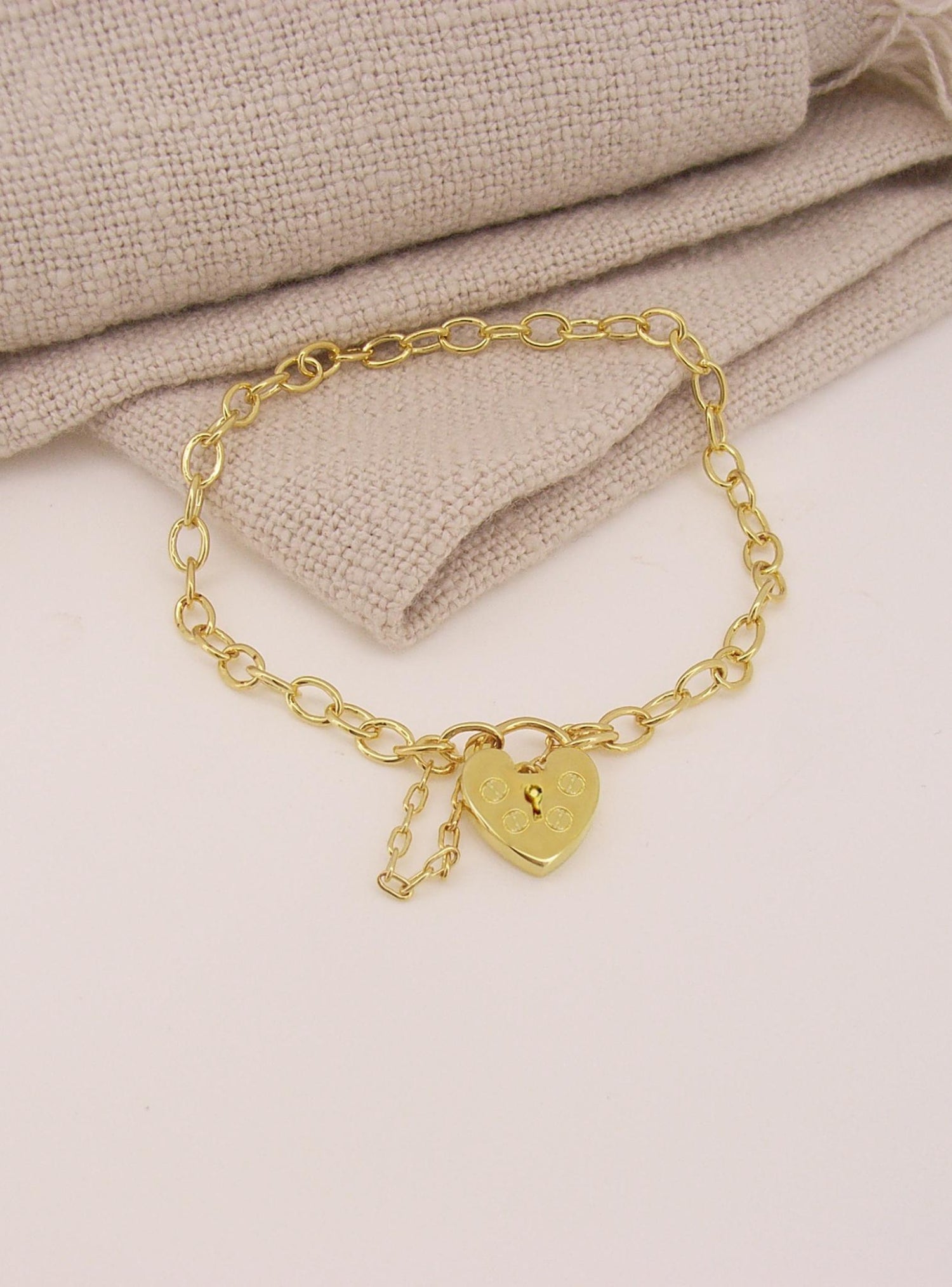 Open Cable Heart Padlock Baby Bracelet in Gold