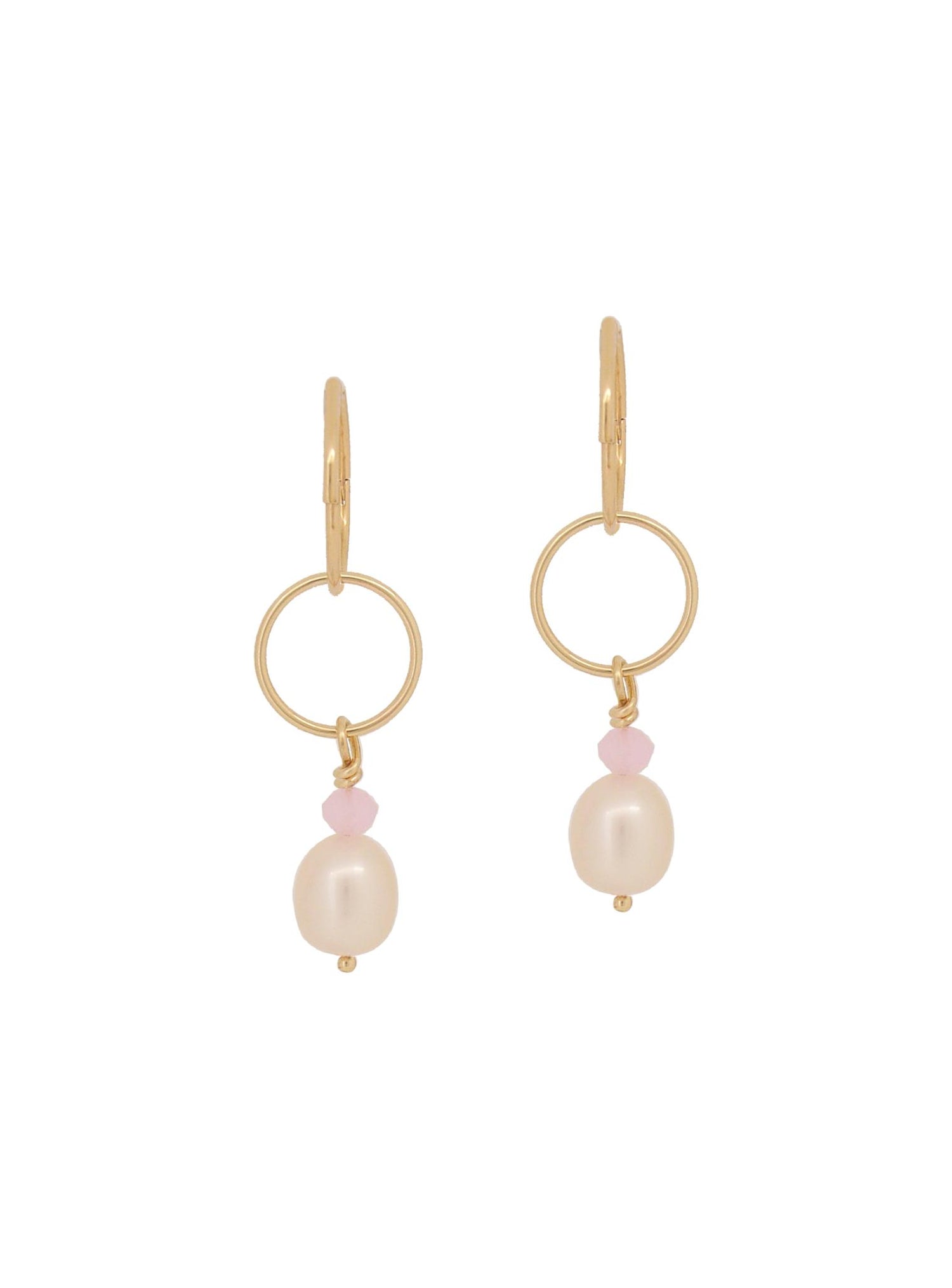 Circle Pearl Rose Quartz Charms for Sleeper Earrings in 9ct Gold