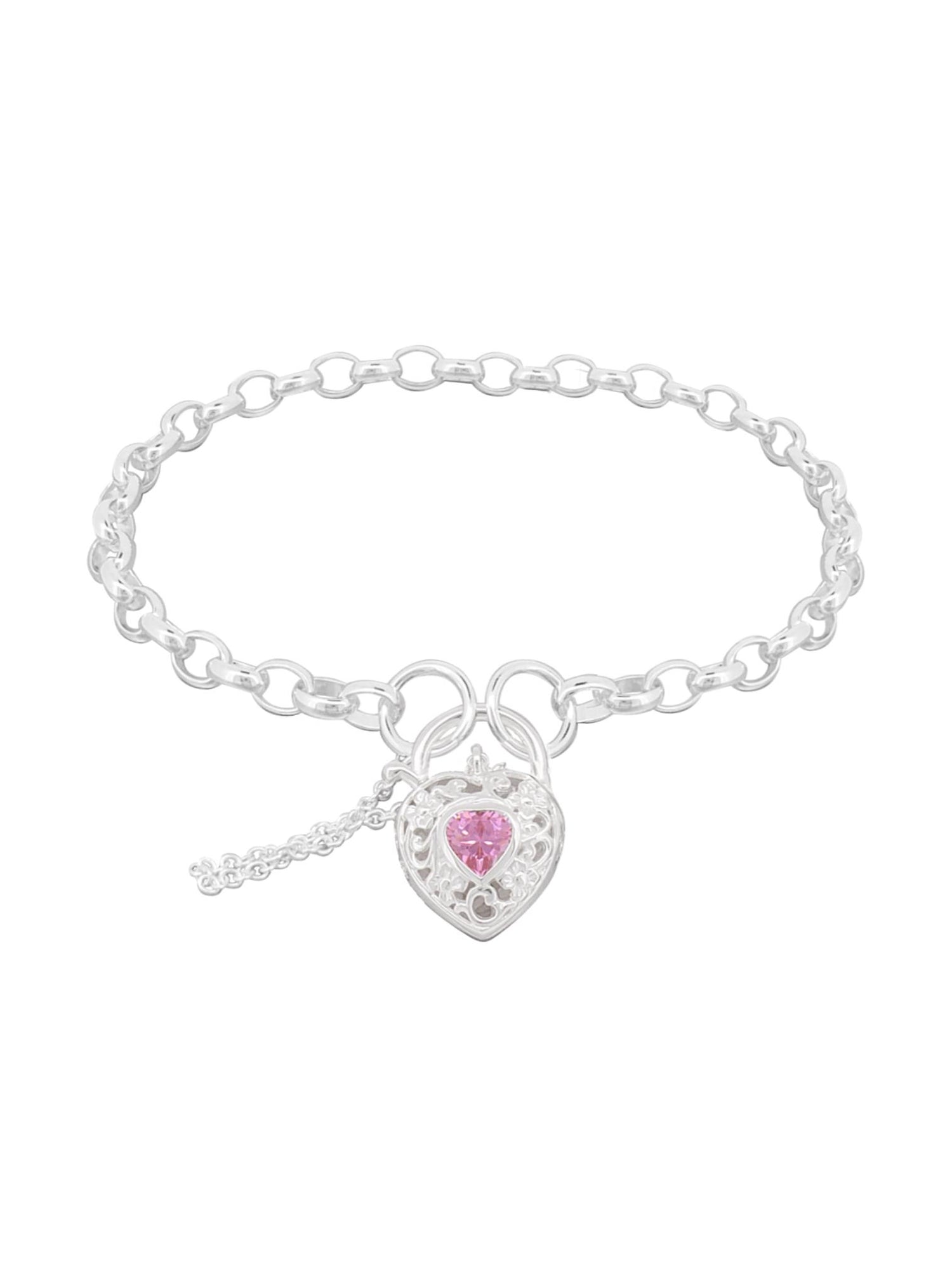 Reagan Belcher Filigree Padlock Bracelet in Pink CZ