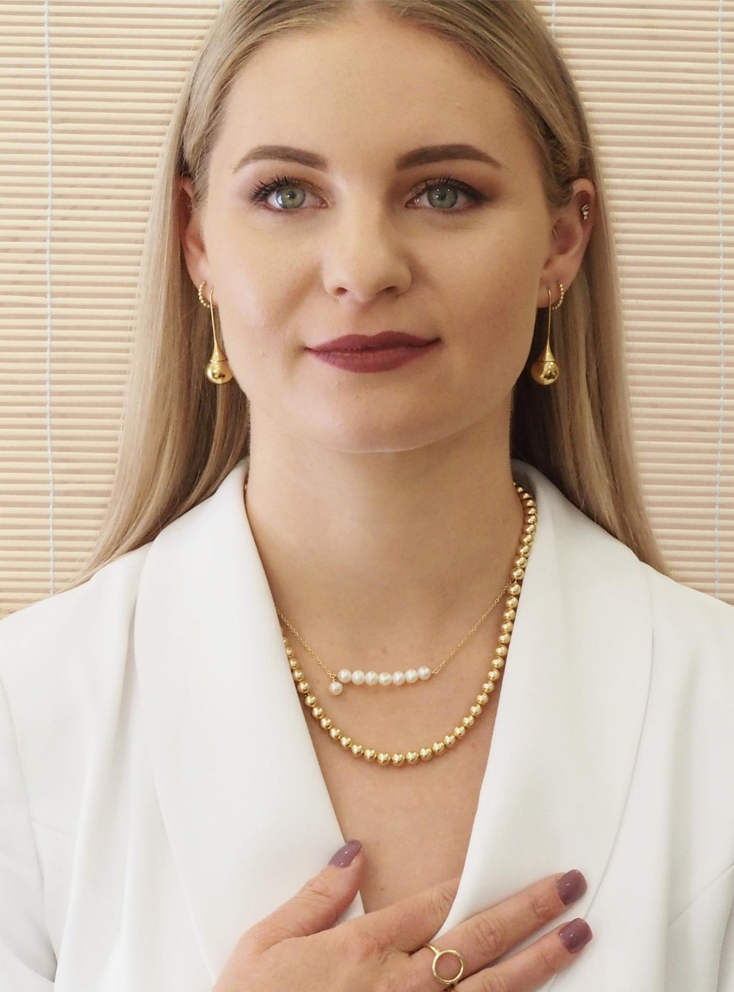 Solid 9ct Gold Pearl Bar Necklace