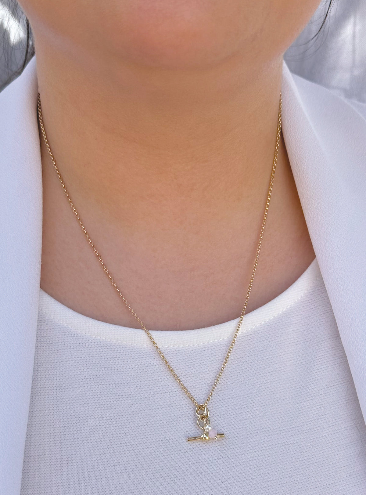 Dainty Small Fob TBar Belcher Necklace in 9ct Gold