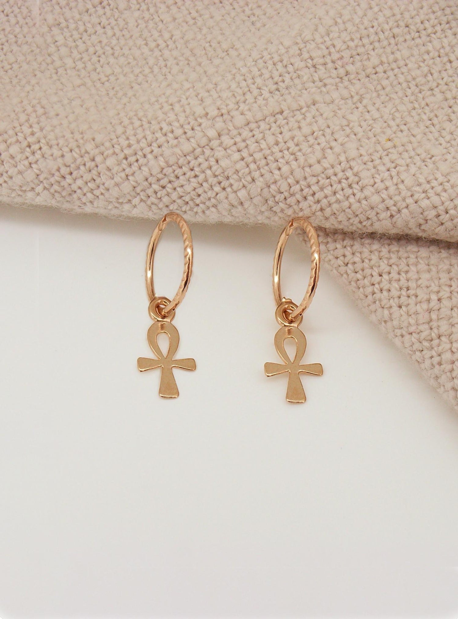 Egyptian Ankh of Life Charms for Sleeper Earrings in 9ct Rose Gold
