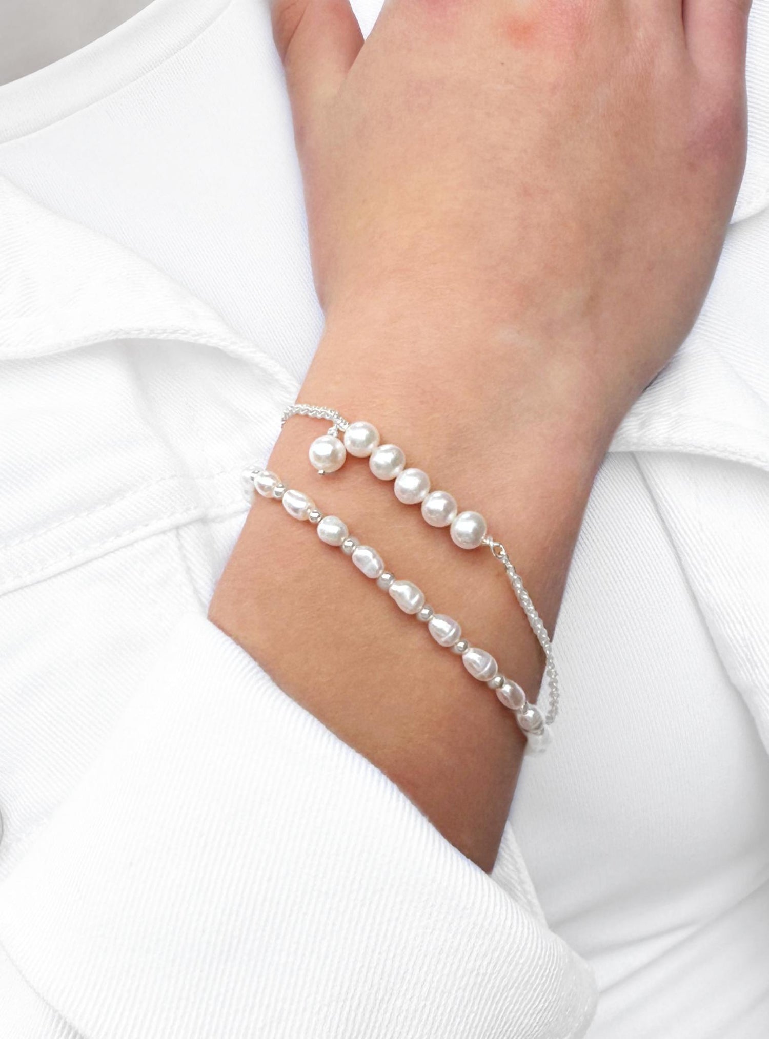 Coco Pearl Bar Drop Bracelet in Sterling Silver