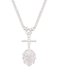 Unisex Tbar Fob Chain Shield Pendant Necklace in Sterling Silver