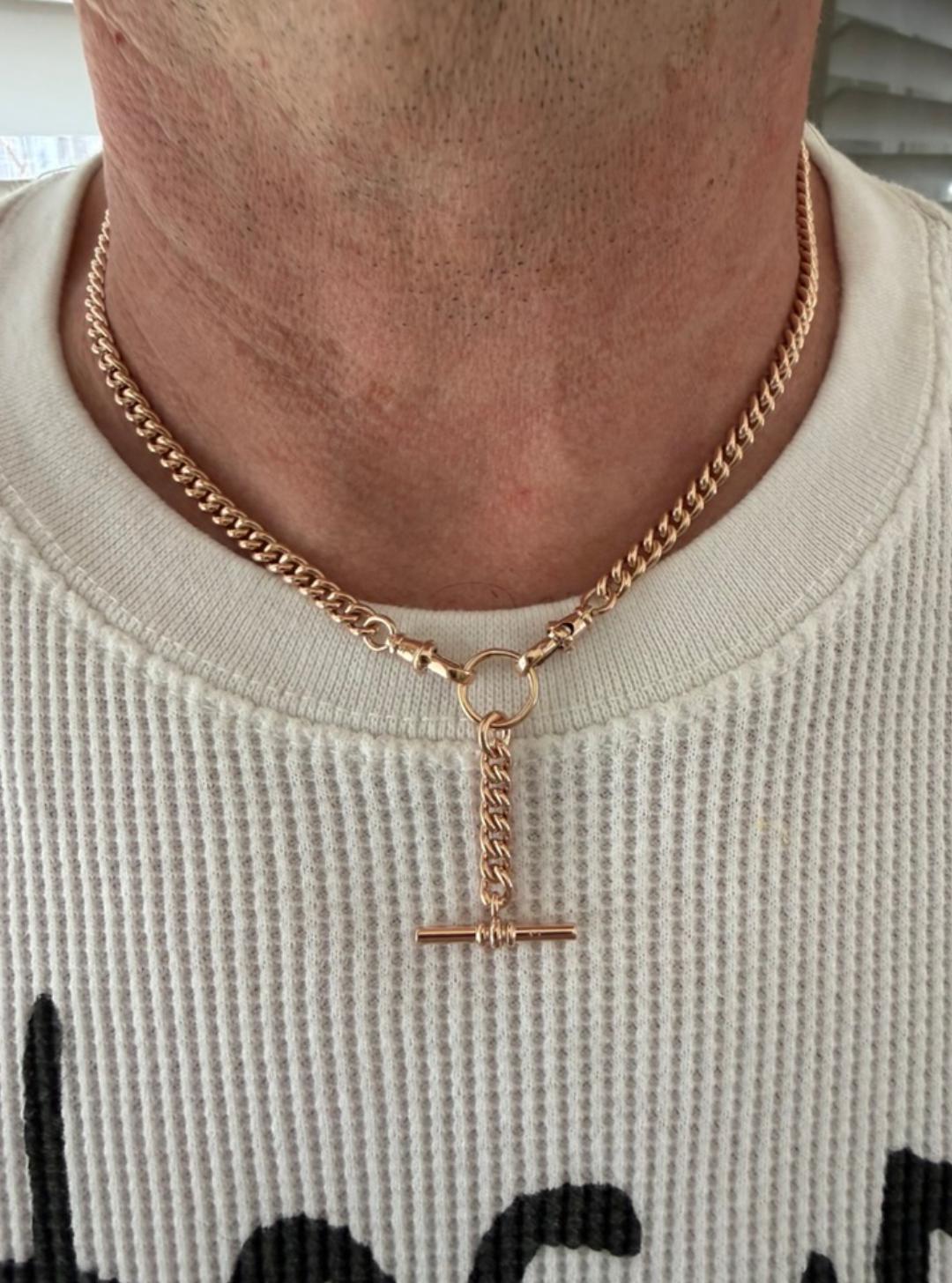 Unisex Tbar Fob Chain Necklace in 9ct Rose Gold