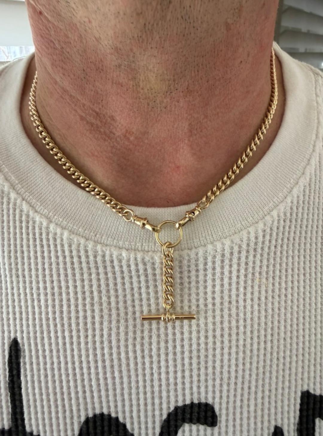 Unisex Tbar Fob Chain Necklace in 9ct Gold