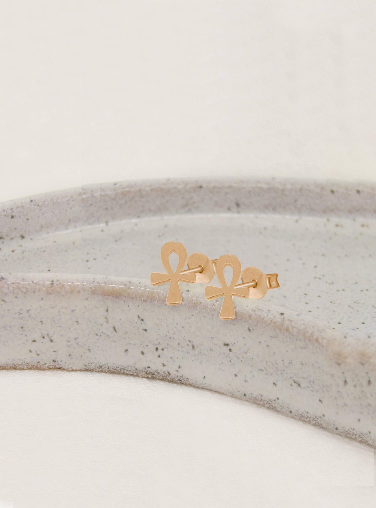 Egyptian Ankh of Life Charm Stud Earrings in 9ct Rose Gold