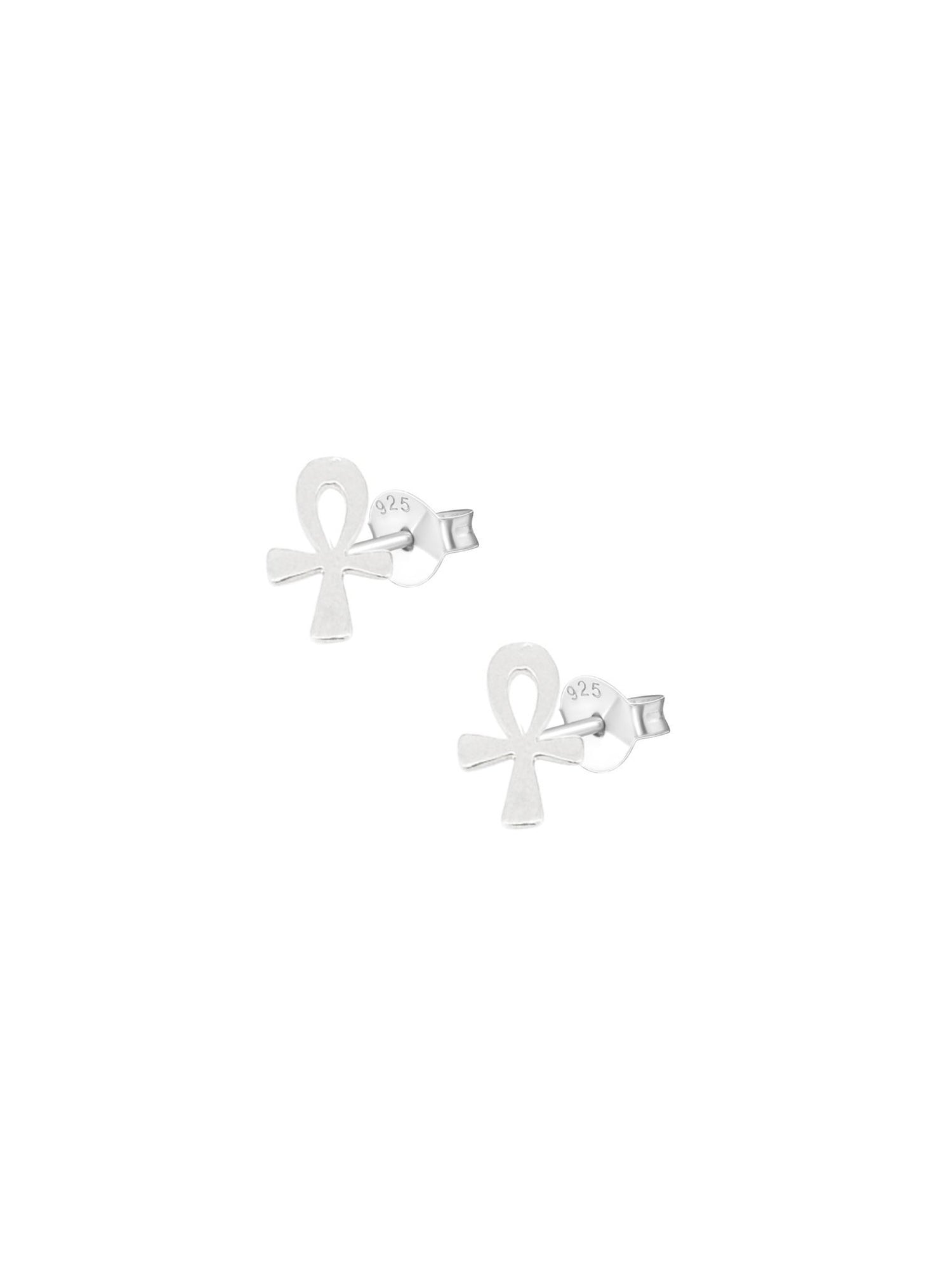 Egyptian Ankh of Life Charm Stud Earrings in Sterling Silver