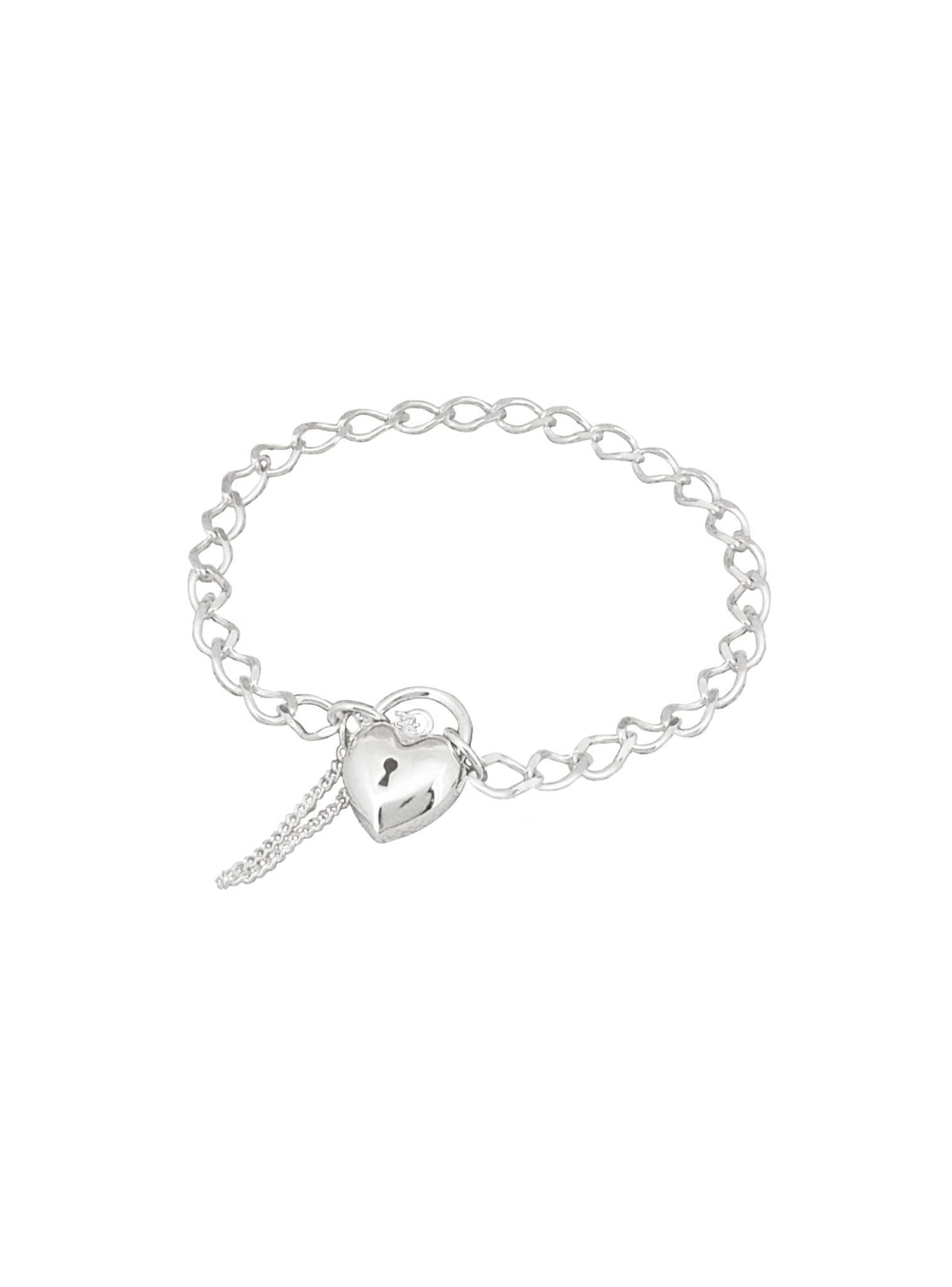 Curb Puffed Heart Padlock Bracelet in Sterling Silver