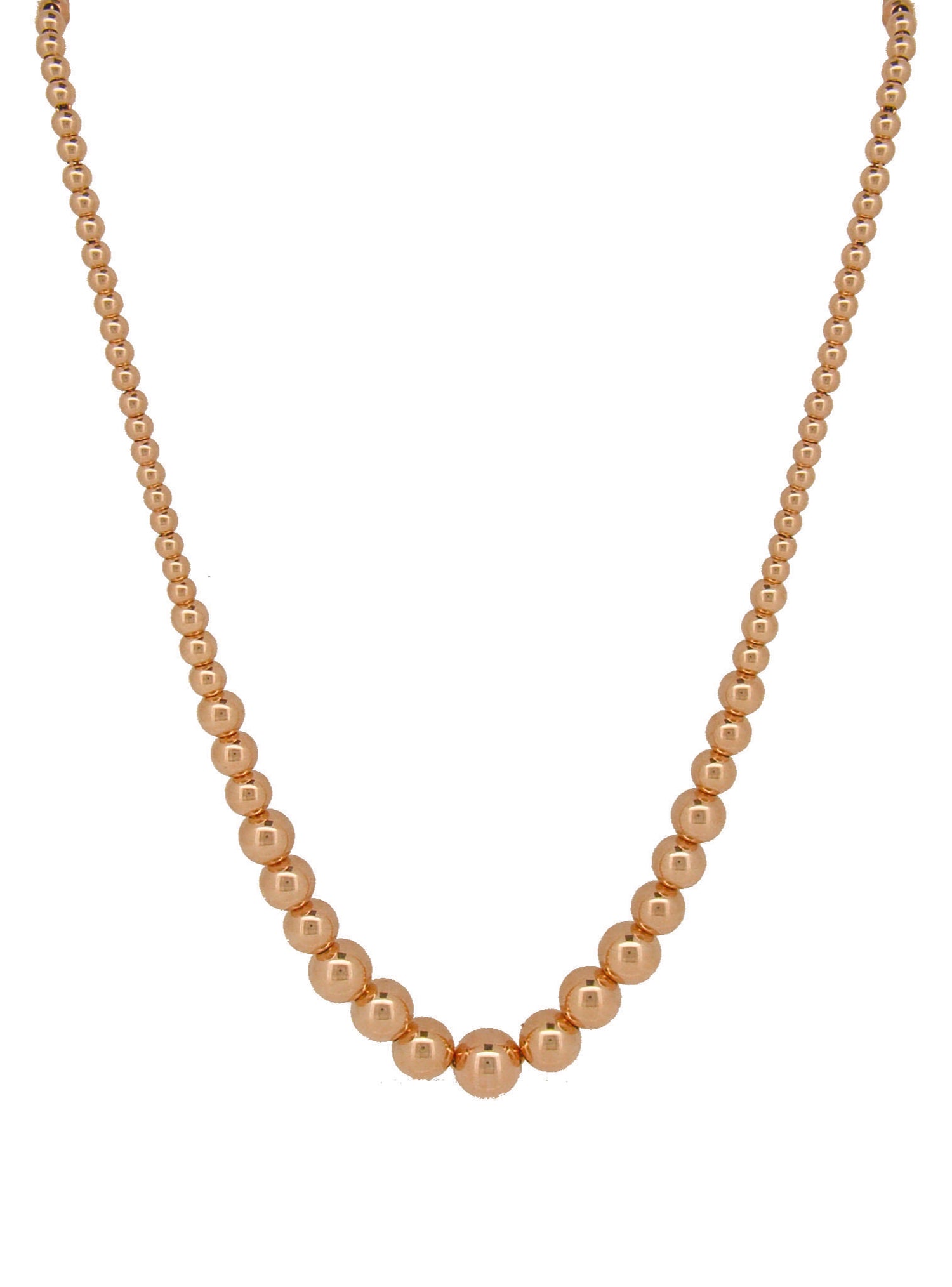 Spherical Classic Graduated Ball Bead Necklace in 14k Rolled Rose Gold