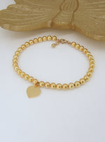 Spherical Love Hearrt Tag Ball Bead Bracelet in 14k Rolled Gold