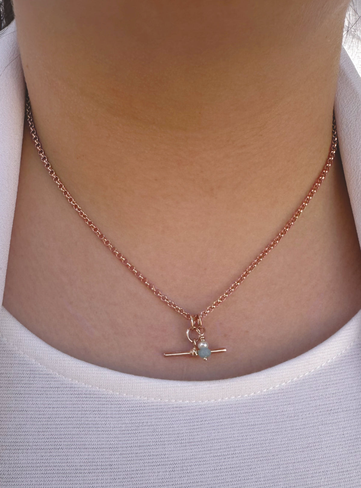 Small Fob TBar Belcher Necklace in 9ct Rose Gold