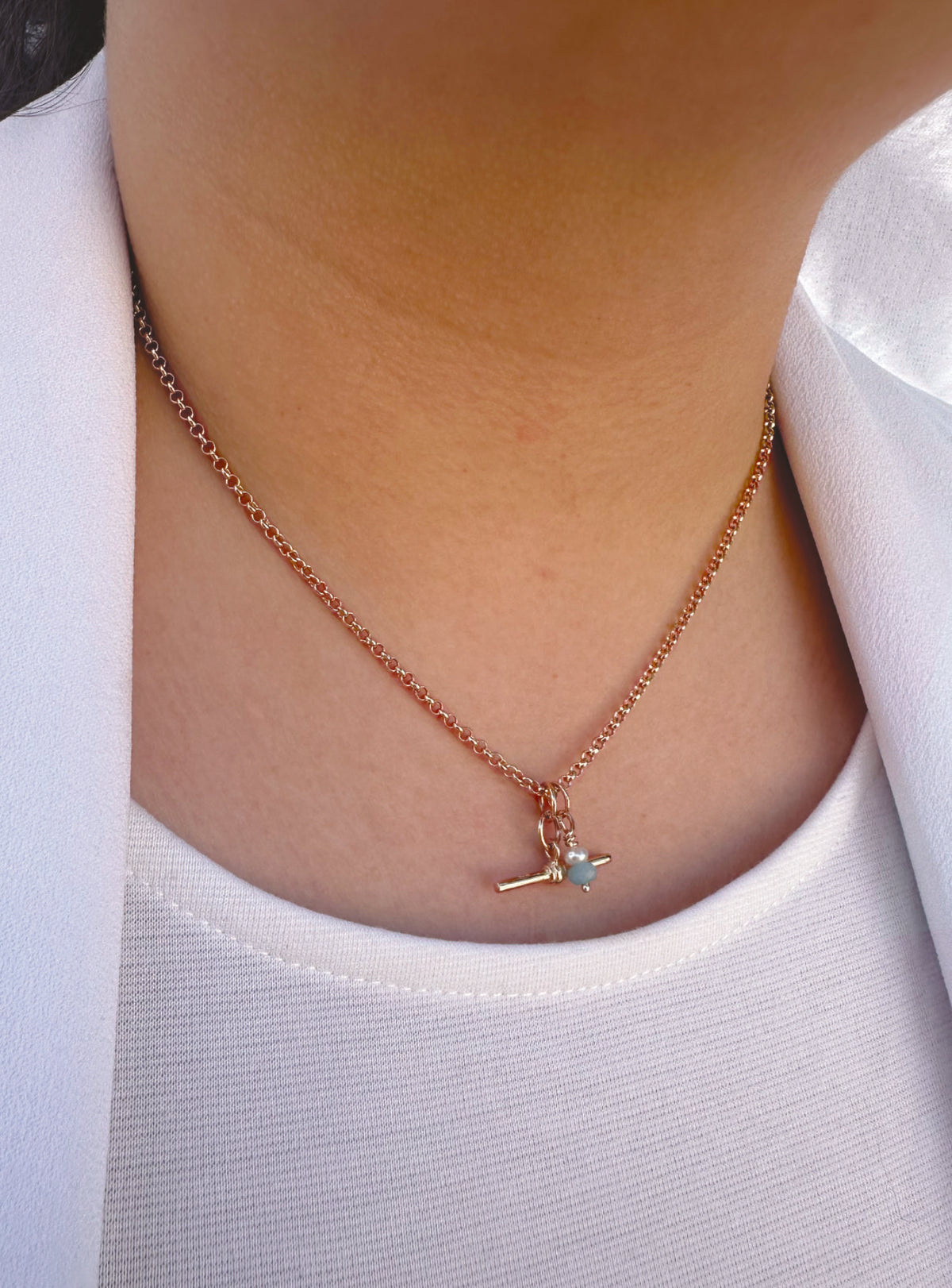 Small Fob TBar Belcher Necklace in 9ct Rose Gold