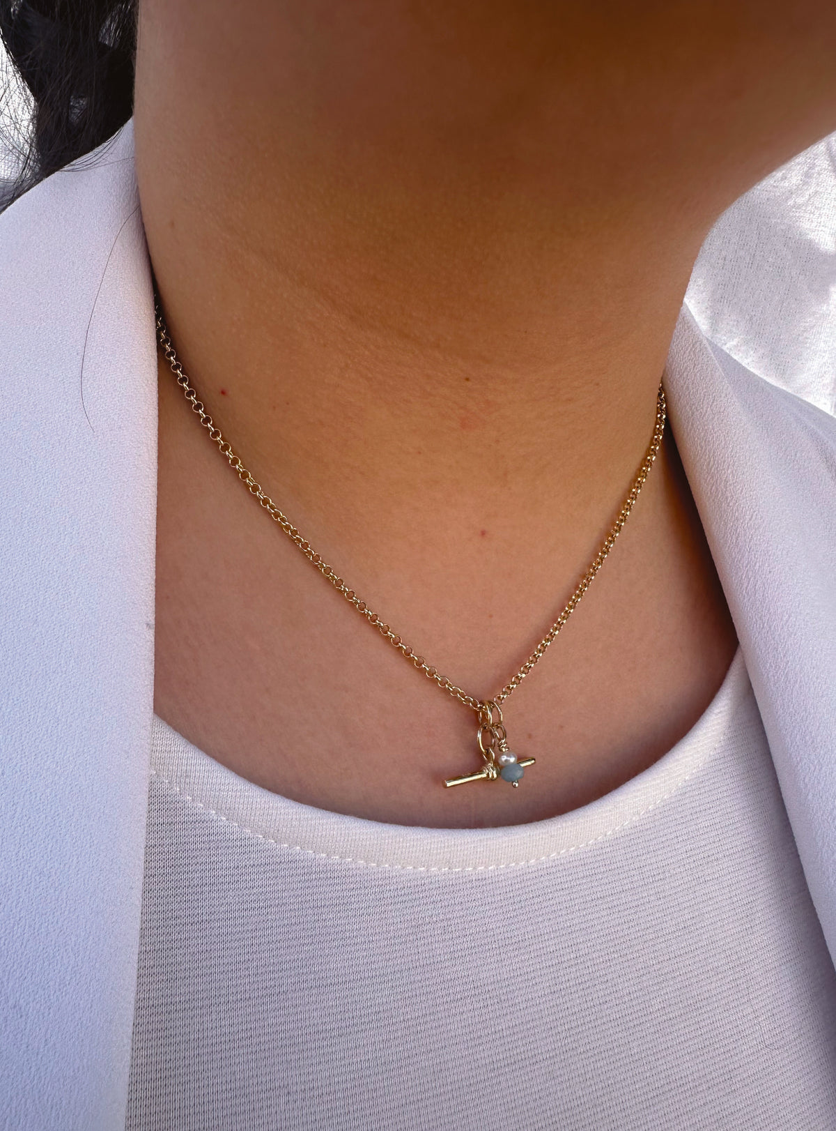 Small Fob TBar Belcher Necklace in 9ct Rose Gold