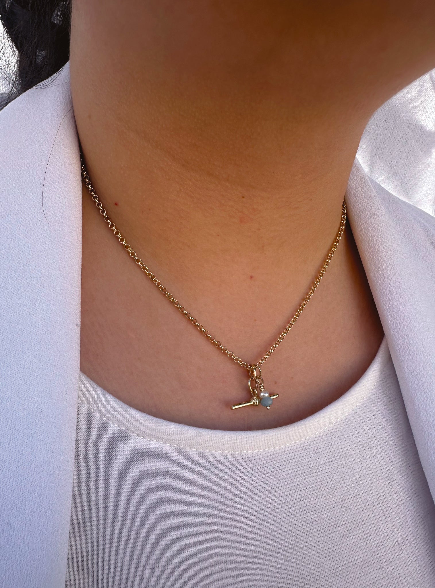 Small Fob TBar Belcher Necklace in 9ct Rose Gold