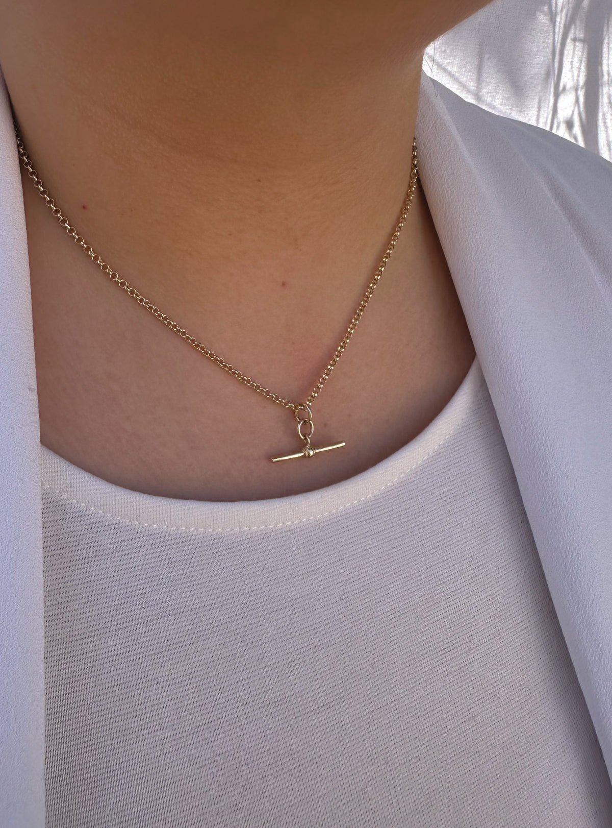 Small Fob TBar Belcher Necklace in 9ct Rose Gold