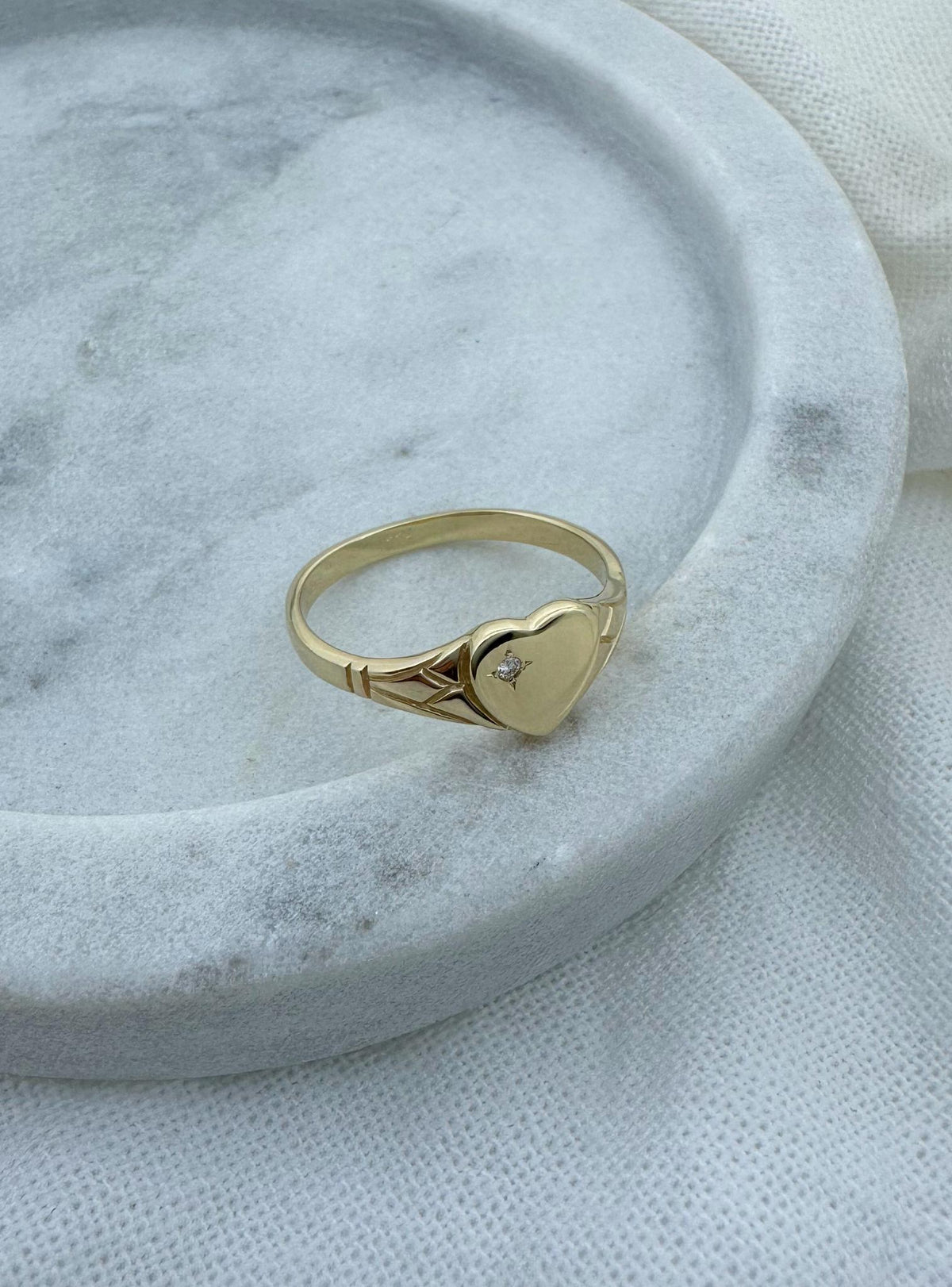 Diamond April Birthstone Heart Signet Ring in 9ct Gold