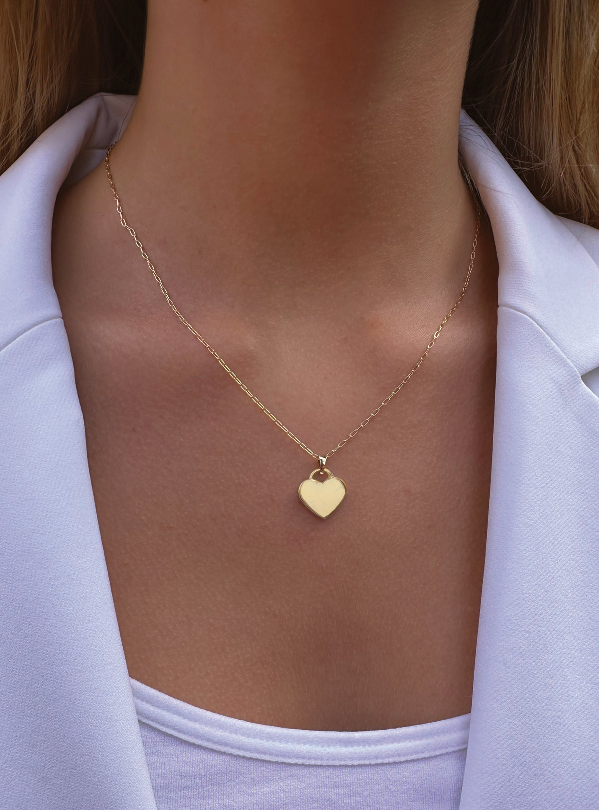 Paperclip Heart Tag Charm Necklace Chain in 9ct Gold