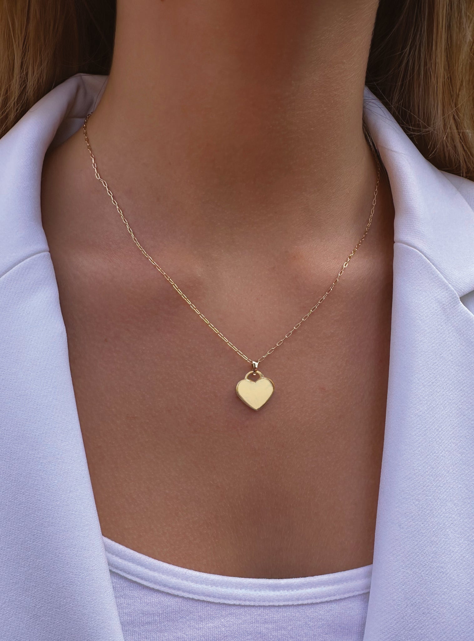Paperclip Heart Tag Charm Necklace Chain in 9ct Gold