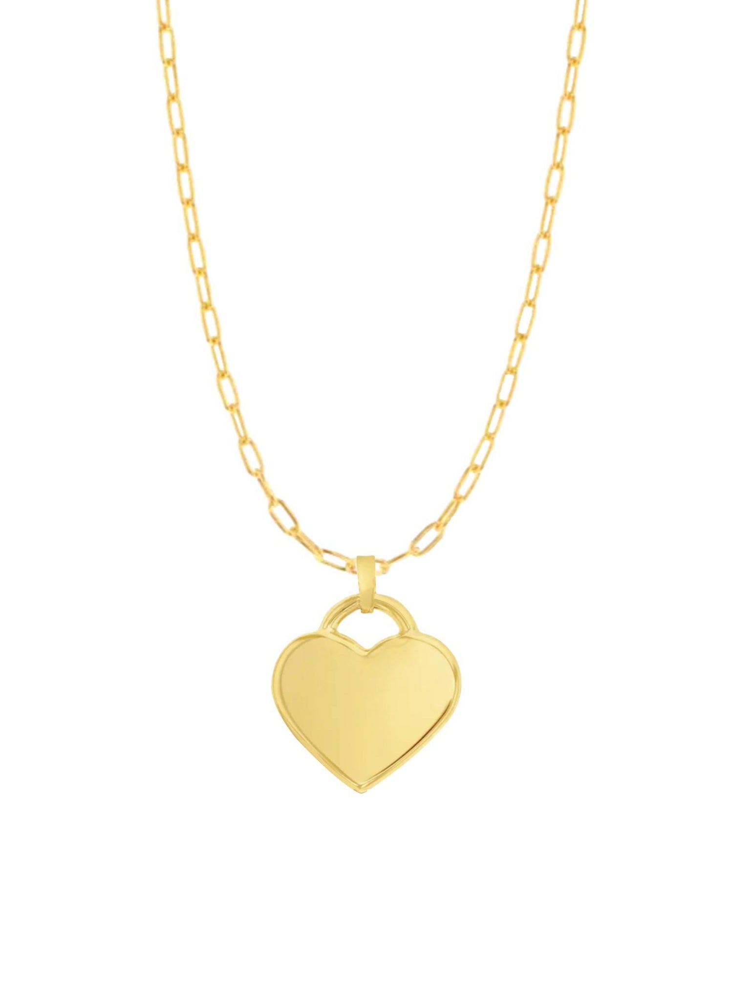 Paperclip Heart Tag Charm Necklace Chain in 9ct Gold