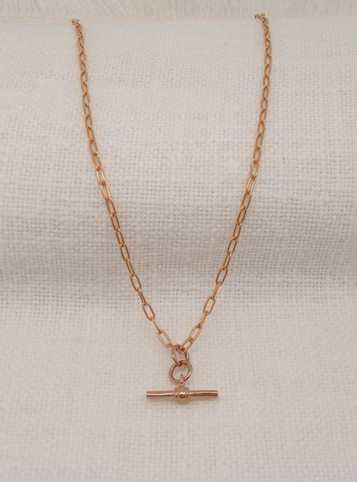 Aurelia Paperclip T Bar Fob Necklace Chain in 9ct Rose Gold