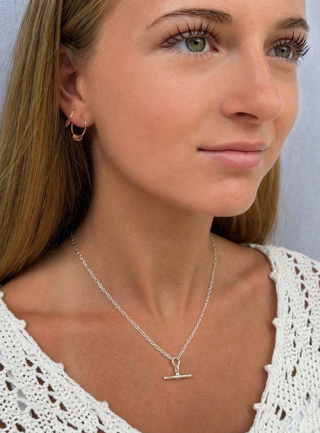 Aurelia Paperclip T Bar Fob Necklace Chain in Sterling Silver