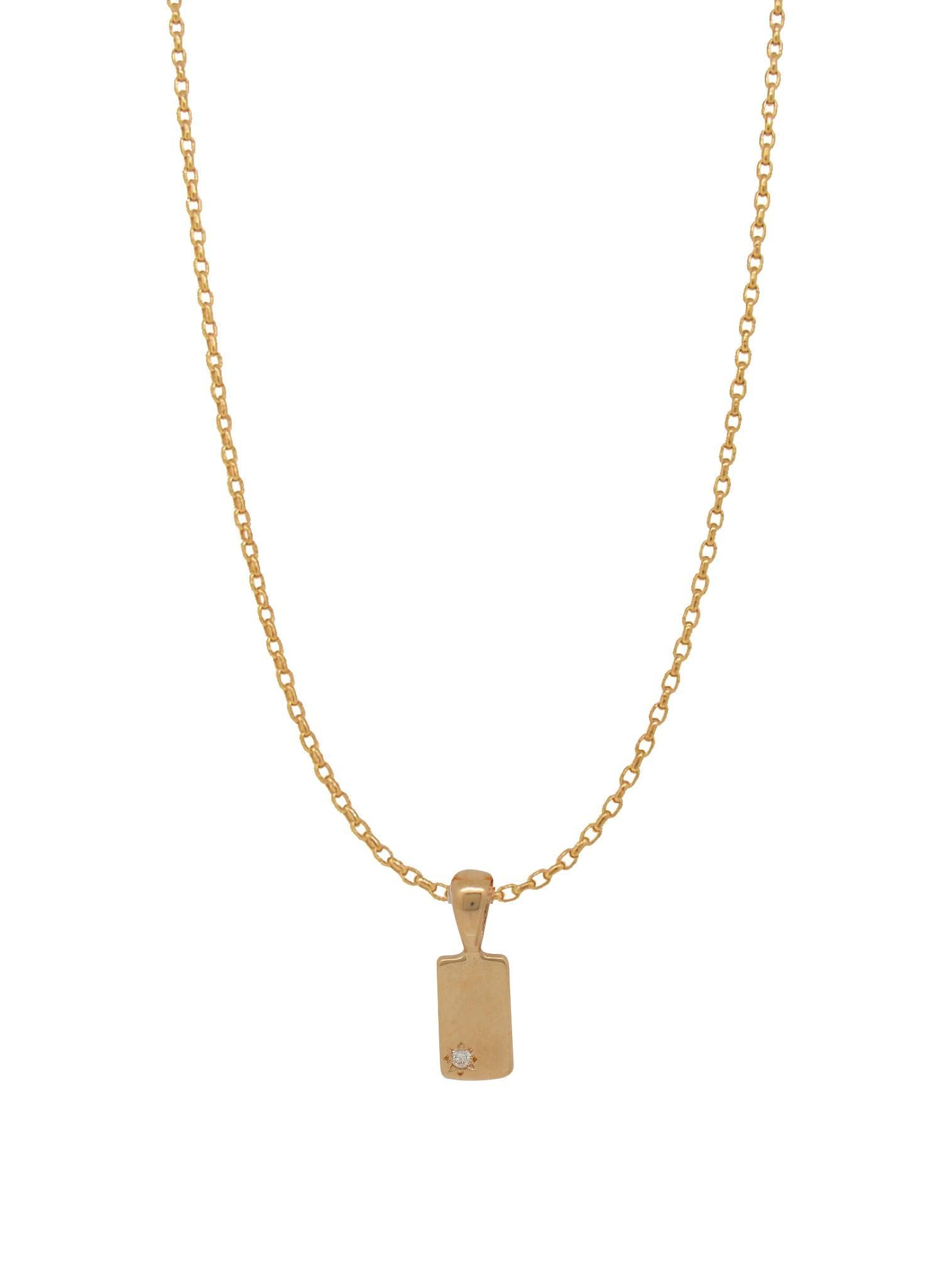 Aurelia Diamond Tag Charm Belcher Necklace in 9ct Rose Gold