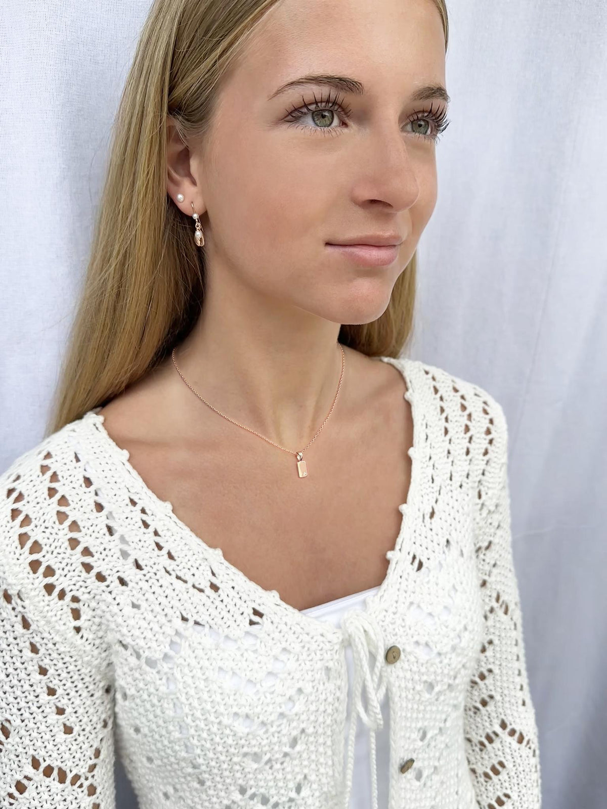 Aurelia Diamond Tag Charm Belcher Necklace in 9ct Rose Gold