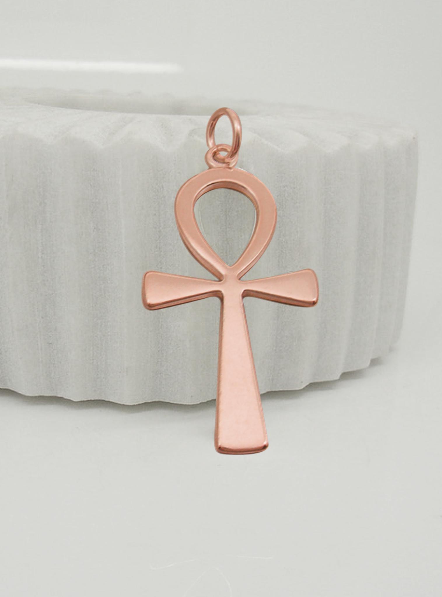Large Egyptian Ankh Cross Pendant Necklace in 9ct Rose Gold