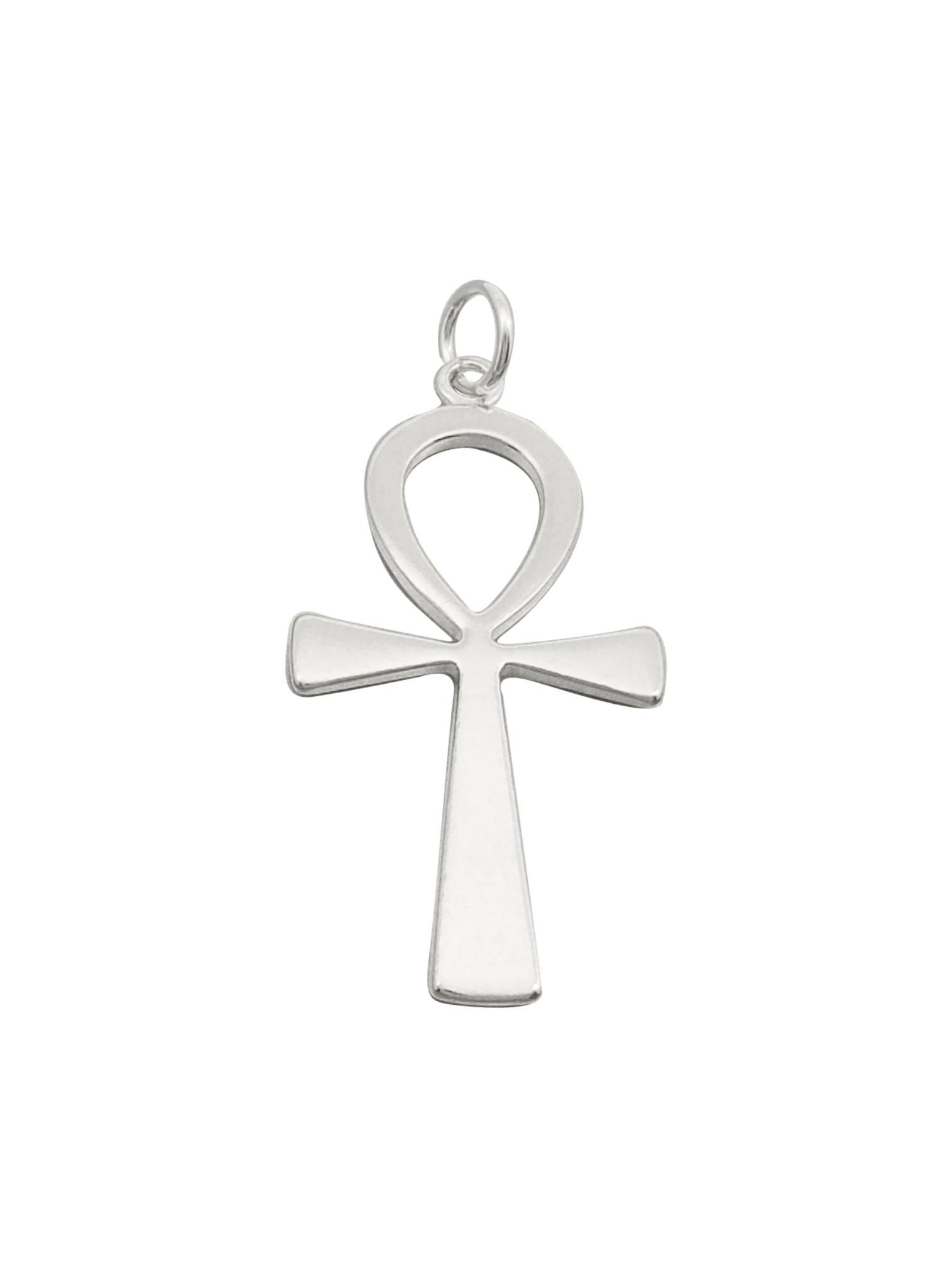 Large Egyptian Ankh Cross Pendant Necklace in Silver