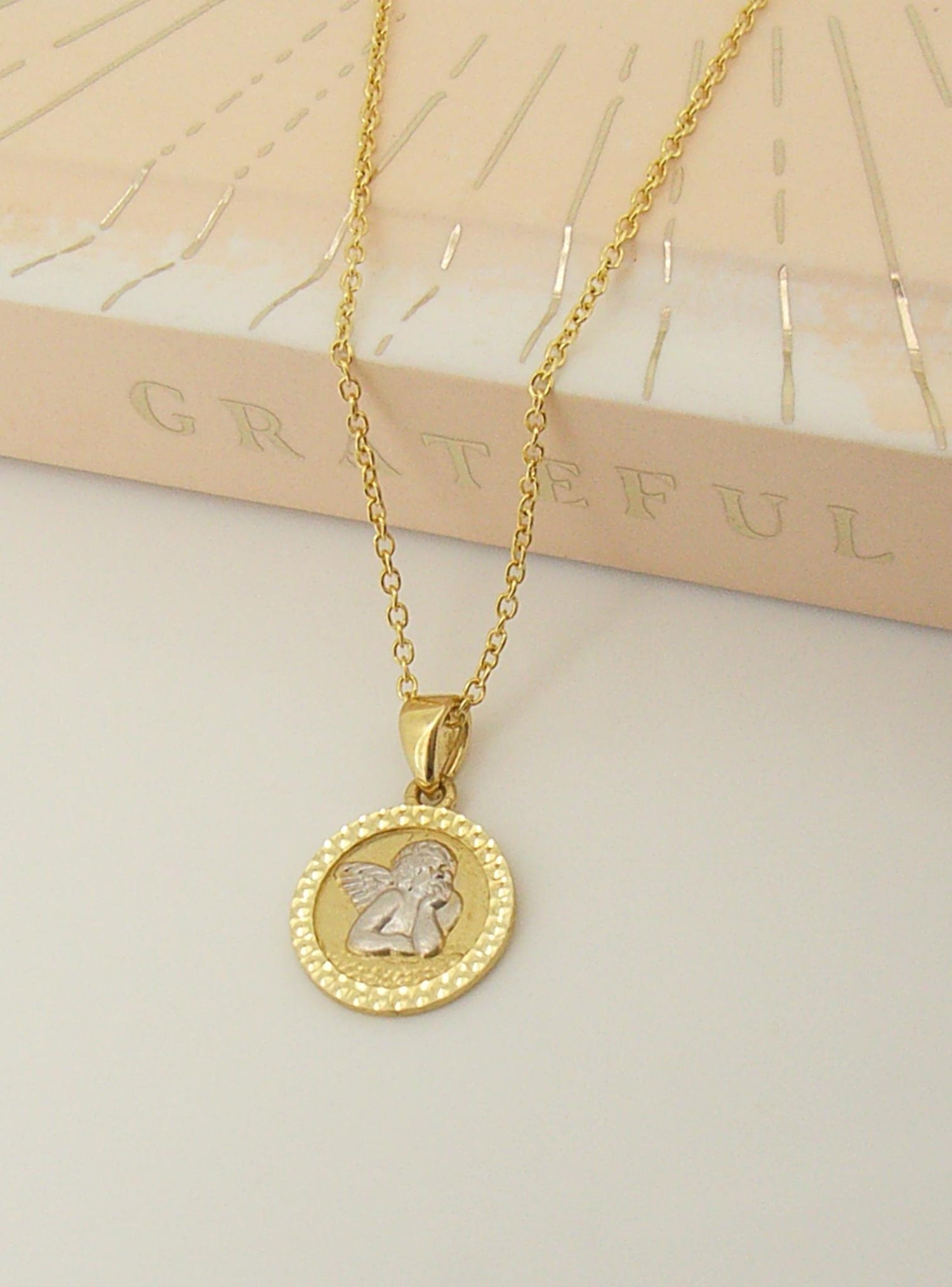 Cherub Guardian Angel Charm Necklace in Solid 9ct Gold