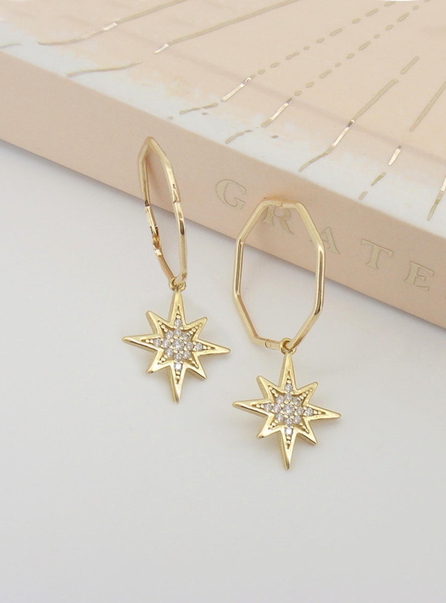 Sparkling North Star Charms for Sleeper Earrings in 9ct Gold