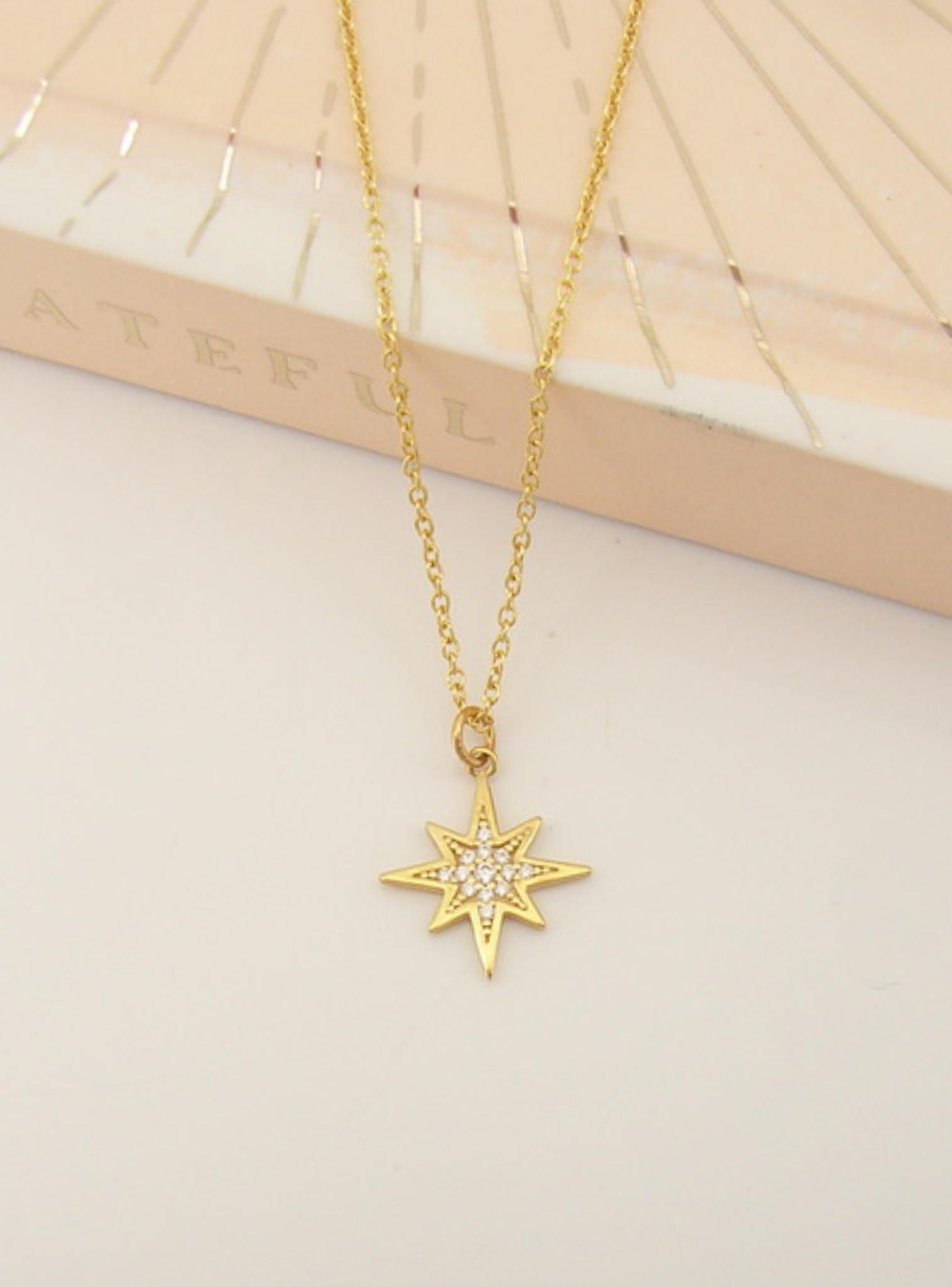 Sparkling North Star Charm and Necklace in Solid 9ct Gold