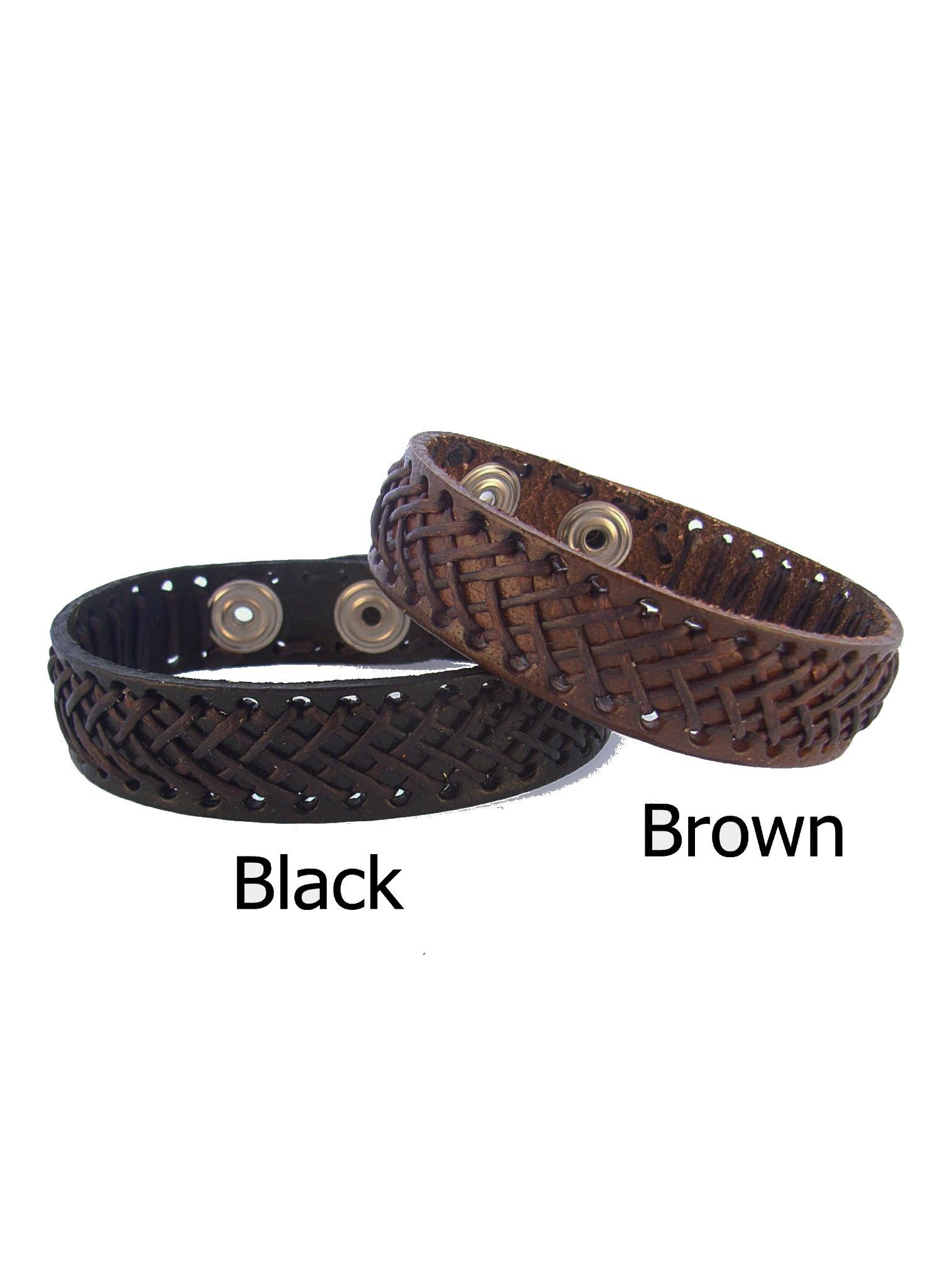 Unisex 15mm Stitched Leather Cuff Bracelet
